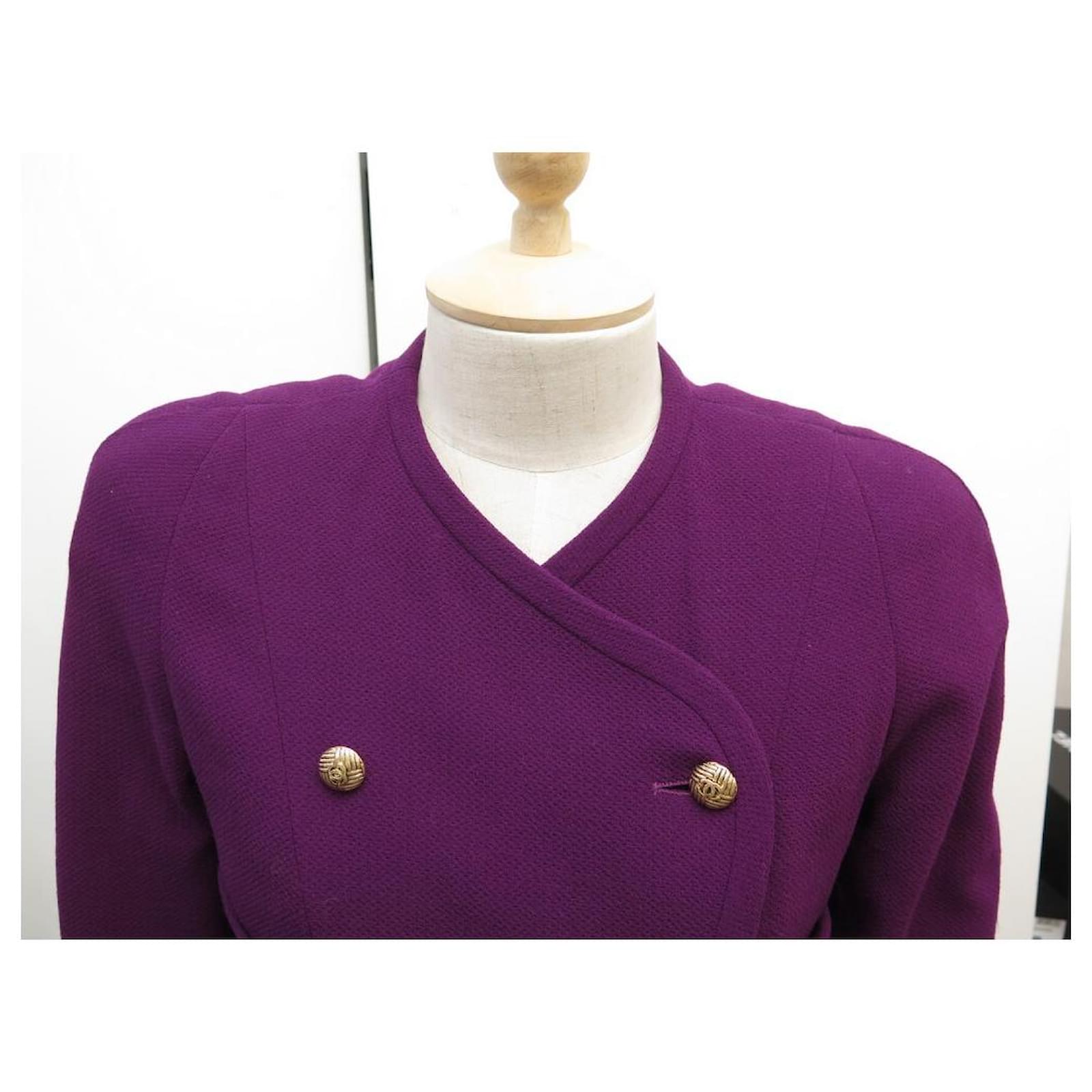 CHANEL lined BREASTED COAT JACKET 23335 S 36 PURPLE TWEED JACKET COAT ...