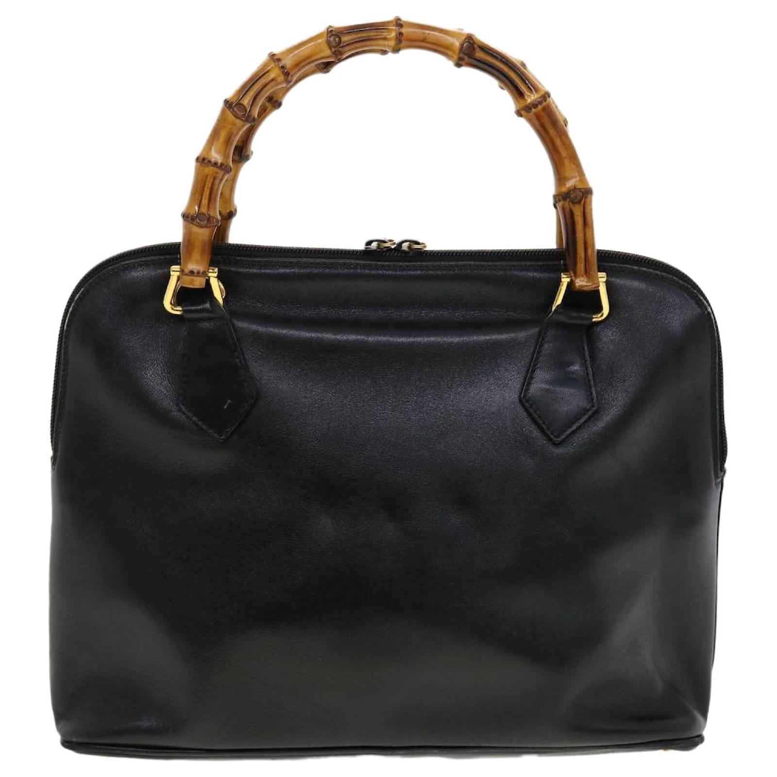GUCCI Bamboo Hand Bag Leather 2way Black 000.1186.0289 Auth ar9279