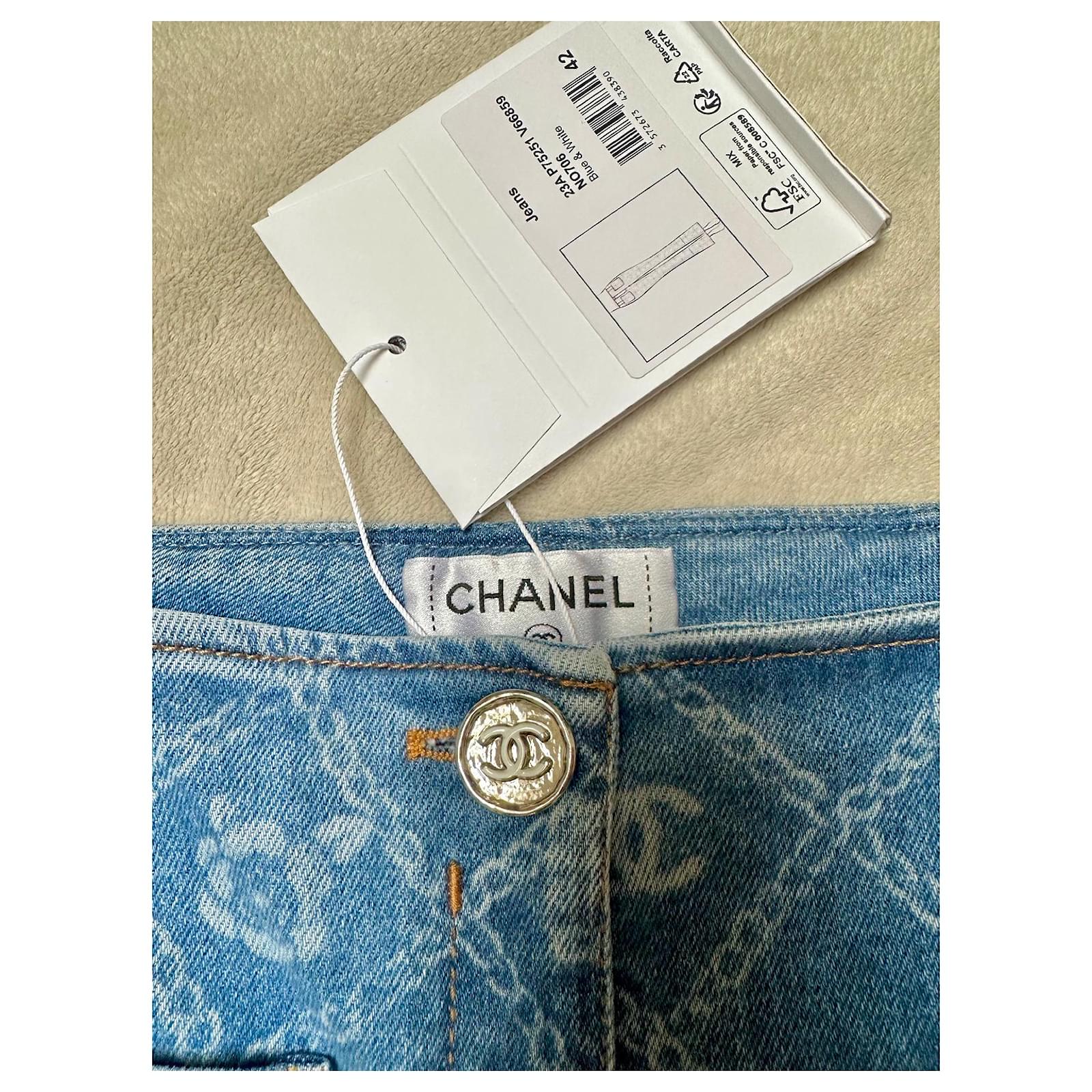 New Red Chanel Stretch Denim Jeans Pants CC Logo Pockets 44
