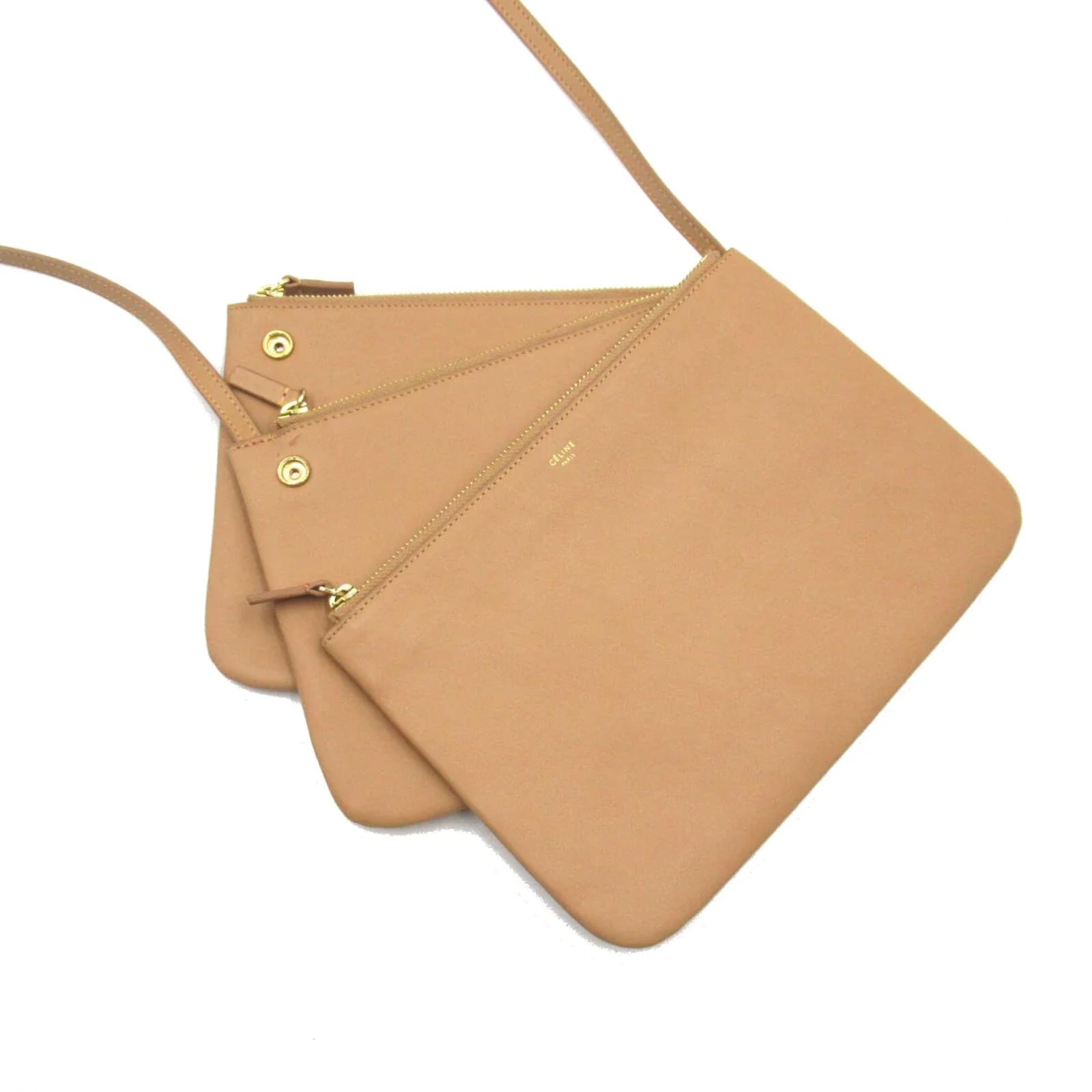 C line Trio Leather Crossbody Bag Beige Pony style calfskin ref