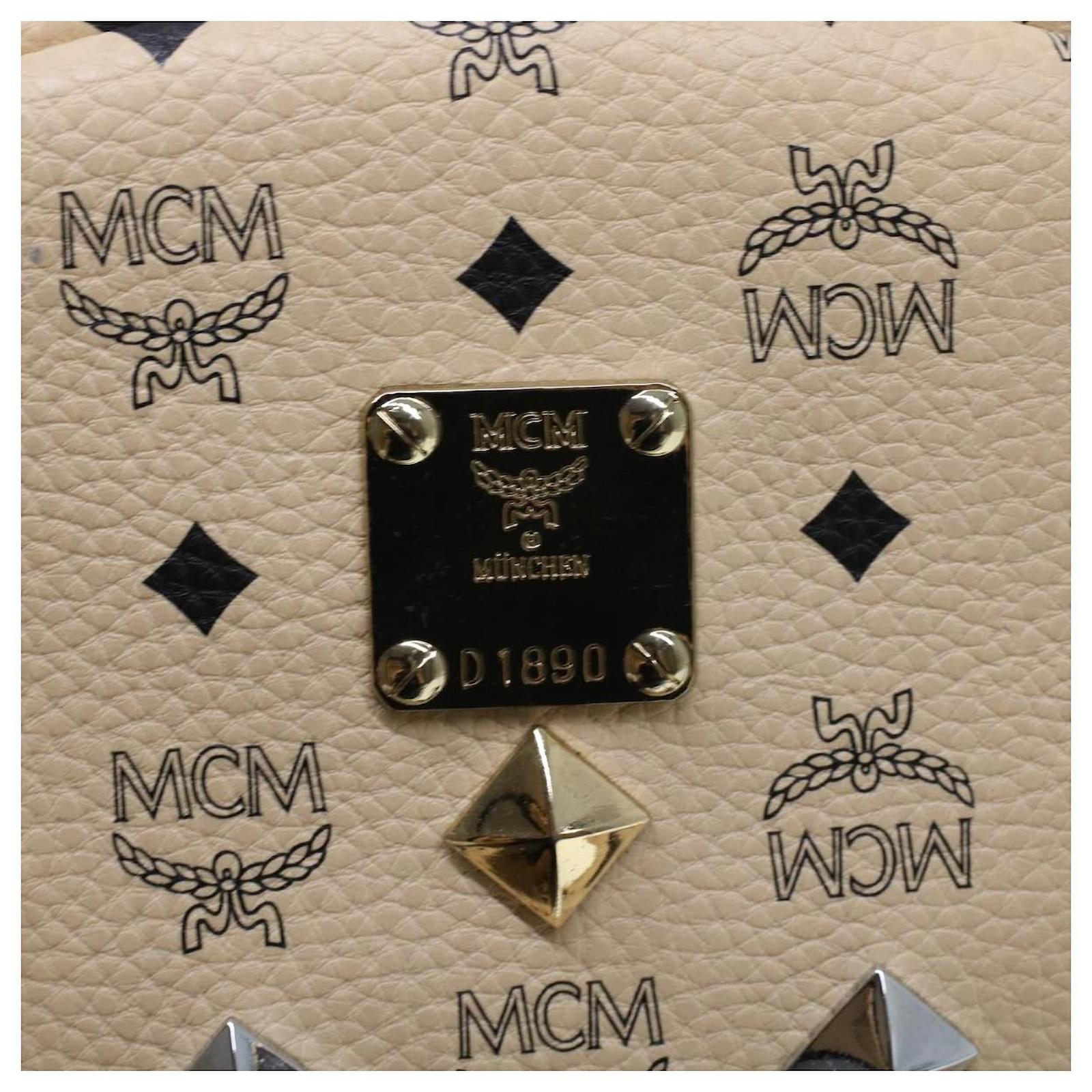 MCM Vicetos Logogram Backpack PVC Leather Cream Auth 41212 ref.912356 Joli Closet