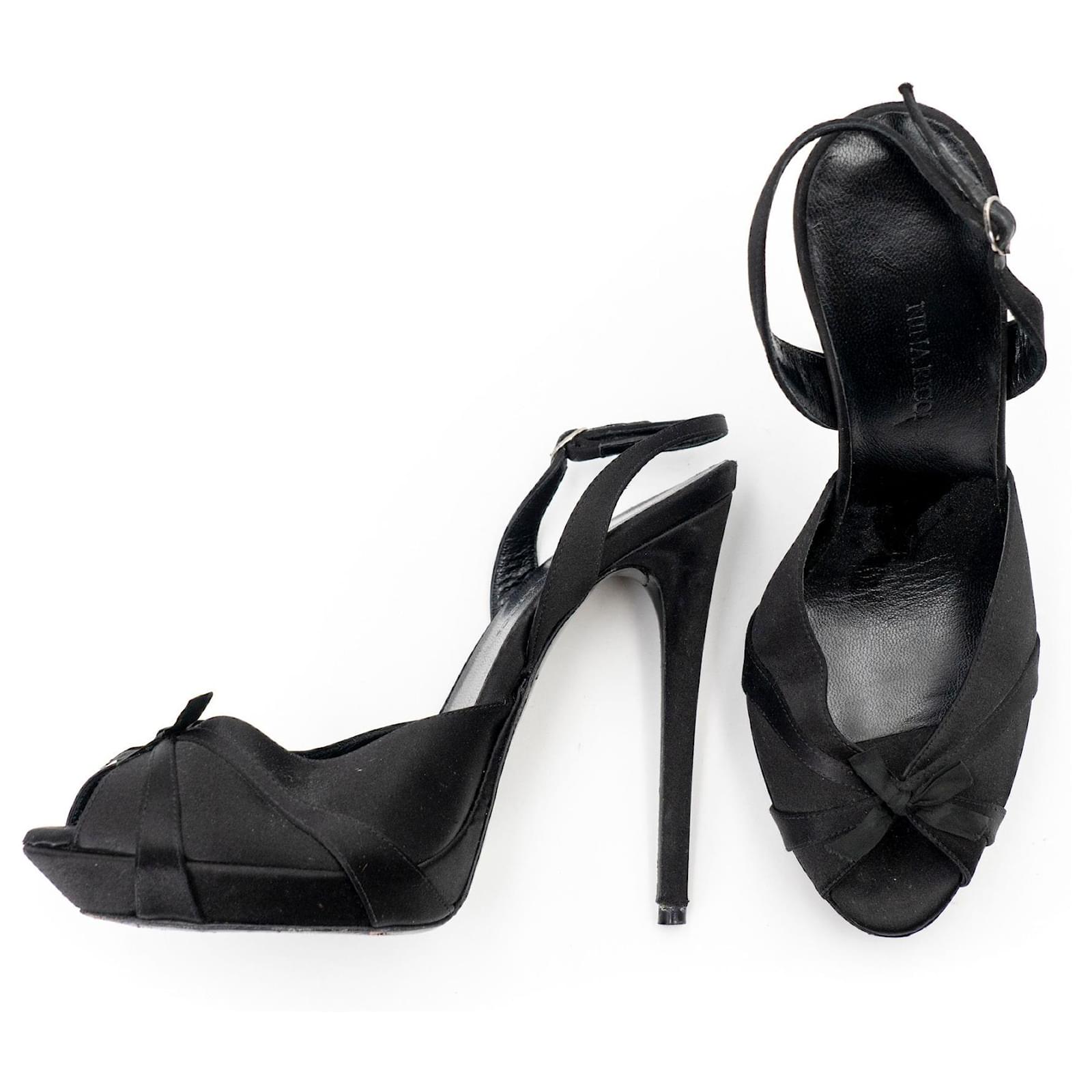 Nina Ricci platform sandals in black satin ref 912494 Joli Closet