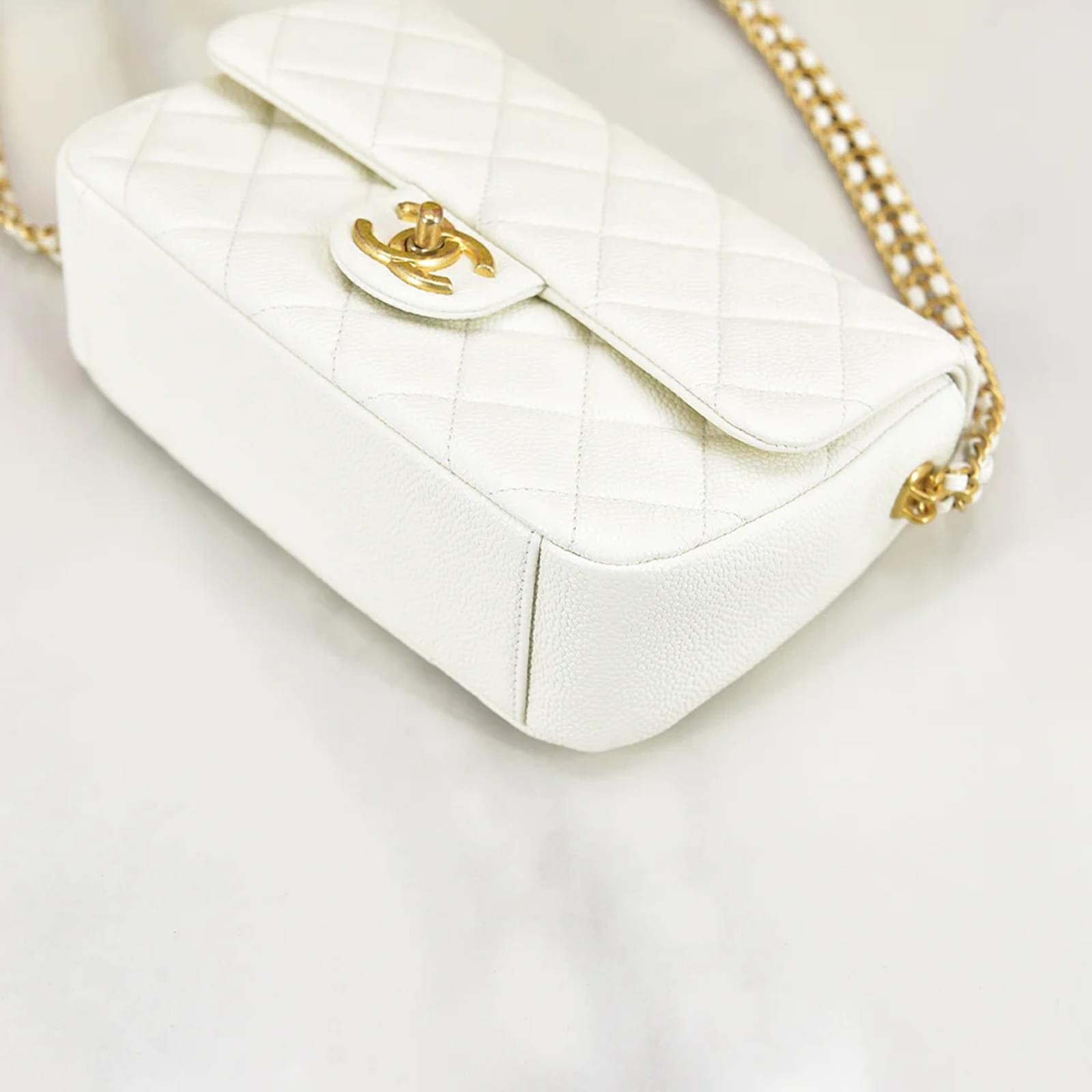 Chanel White Mini Quilted Caviar Single Flap Bag Shoulder Bag Chanel