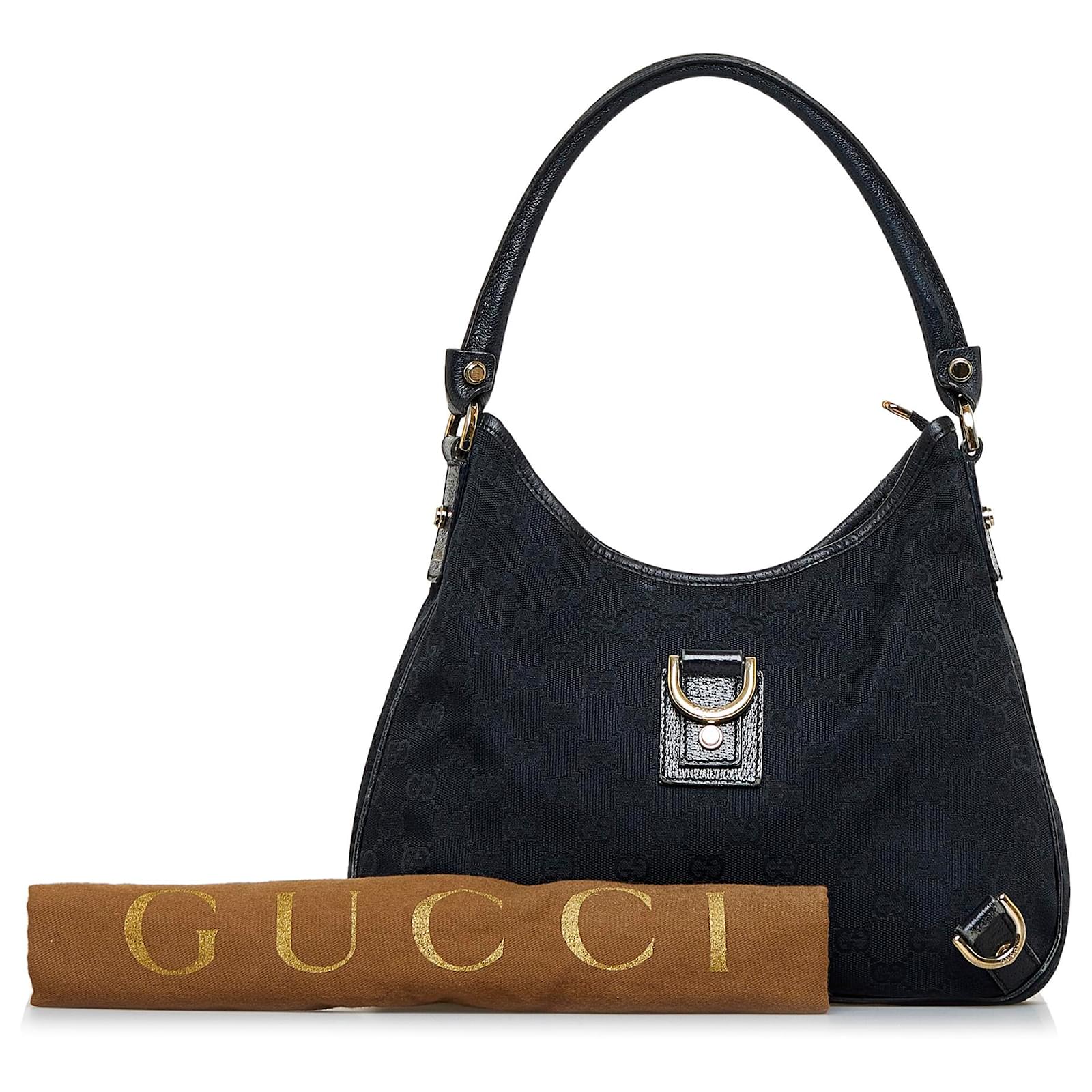 Gucci GG Abbey D-ring Hobo Shoulder Bag Black Patent Leather 