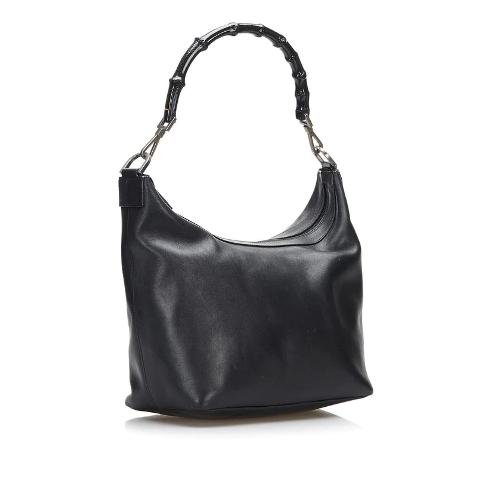 Gucci Bamboo Leather Shoulder Bag 000 0531 Black Pony-style calfskin ...