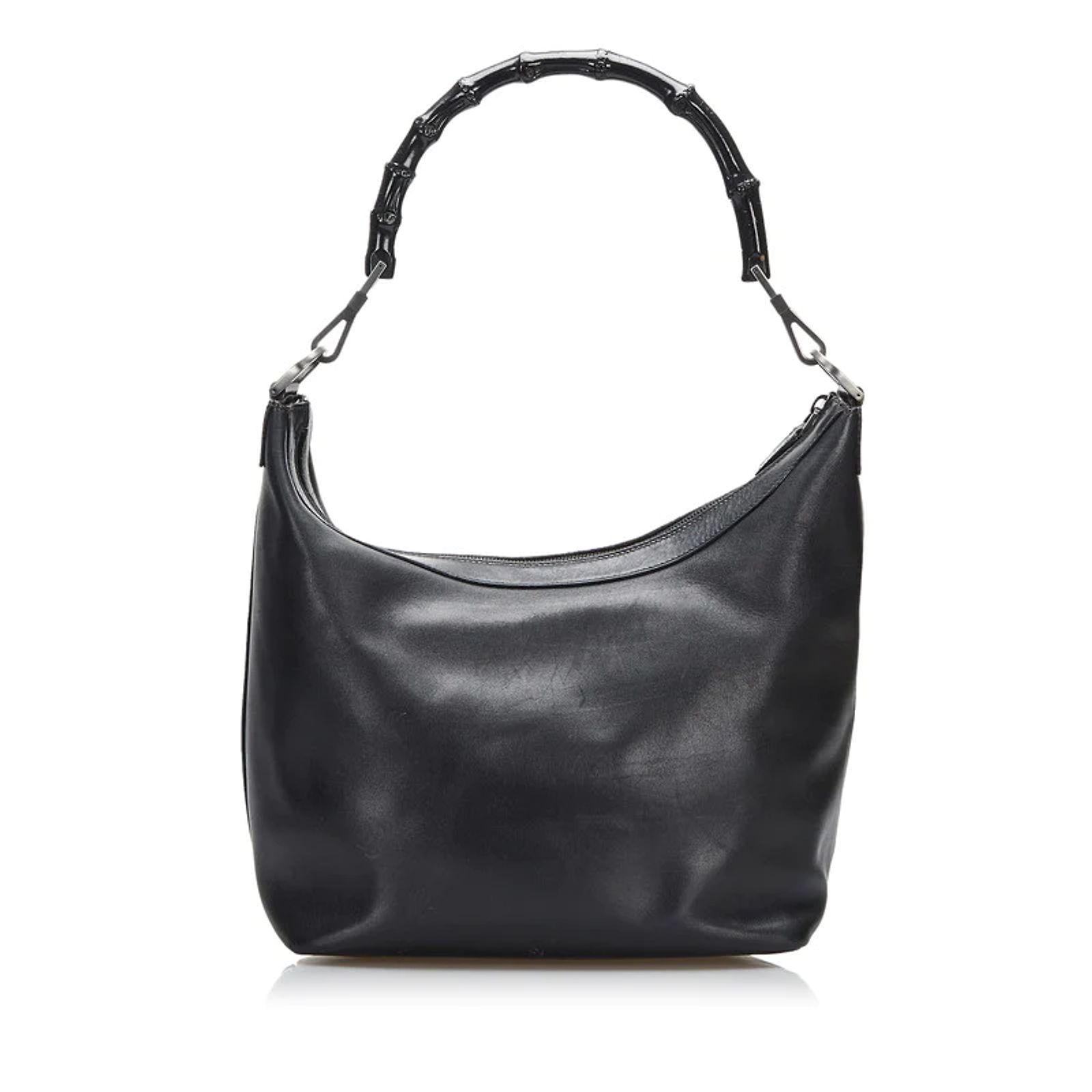 Gucci Bamboo Leather Shoulder Bag 000 0531 Black Pony-style calfskin ...