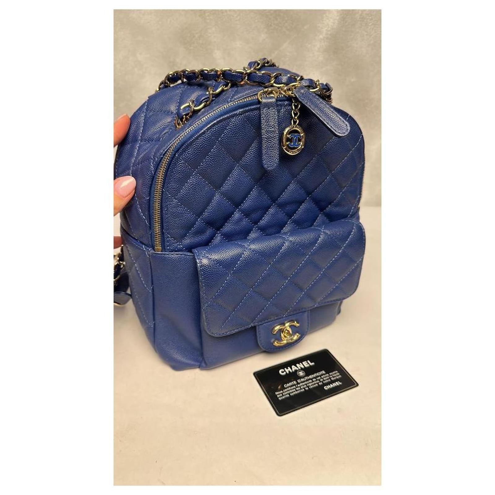 Chanel CC Day Backpack 19C, 2019 Cruise Resort Royal Blue Caviar Quilted  Leather Large Backpack