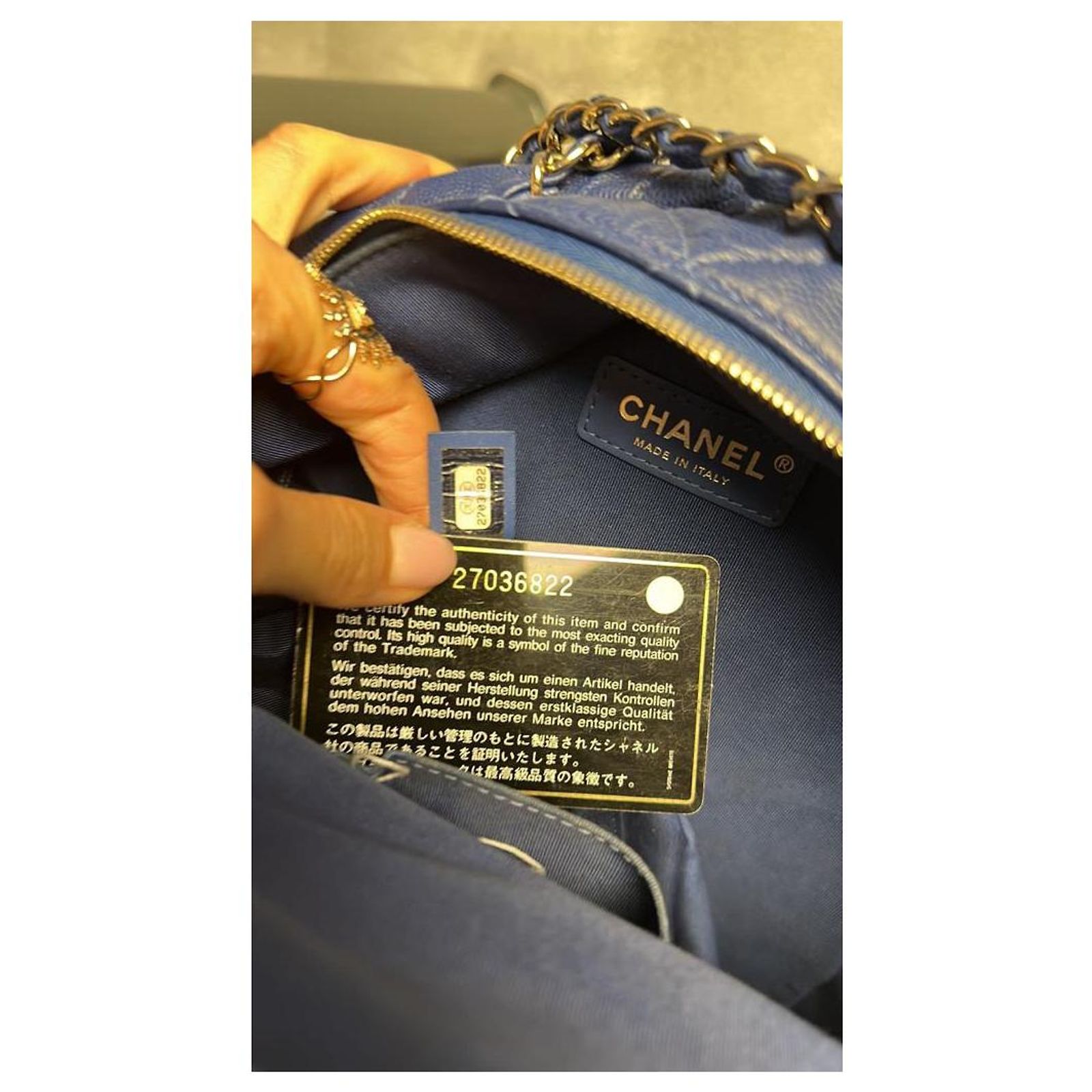 Chanel Caviar Quilted Large CC Day Backpack Blue CHANEL Shoulder backpack with front hand pocket, 13cm – Hana  main image 3