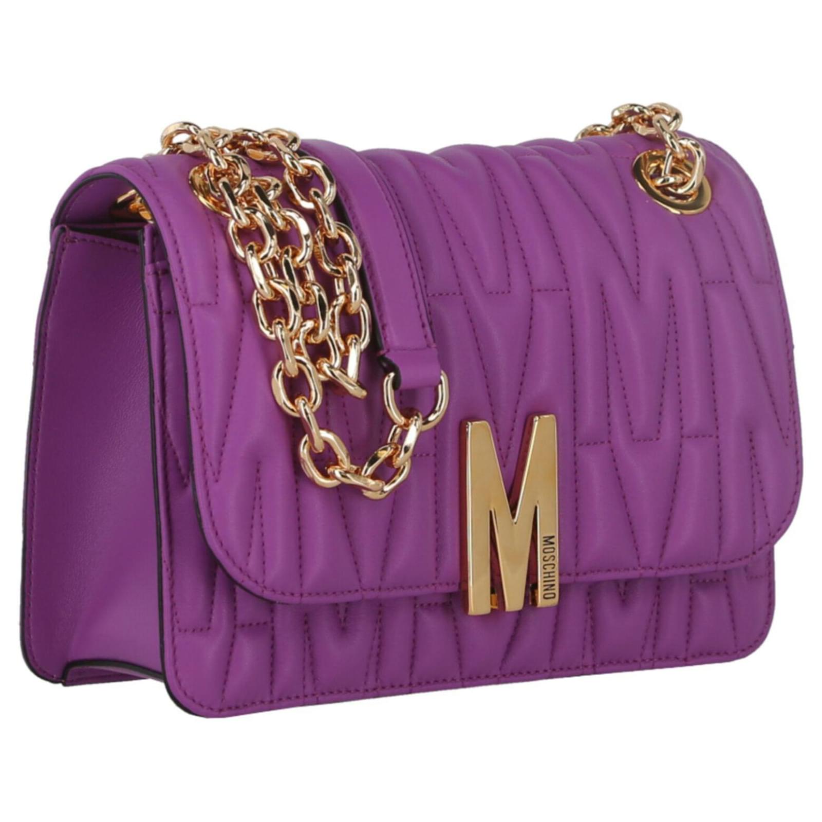 Moschino Quilted M-Logo Shoulder Bag Purple Leather ref