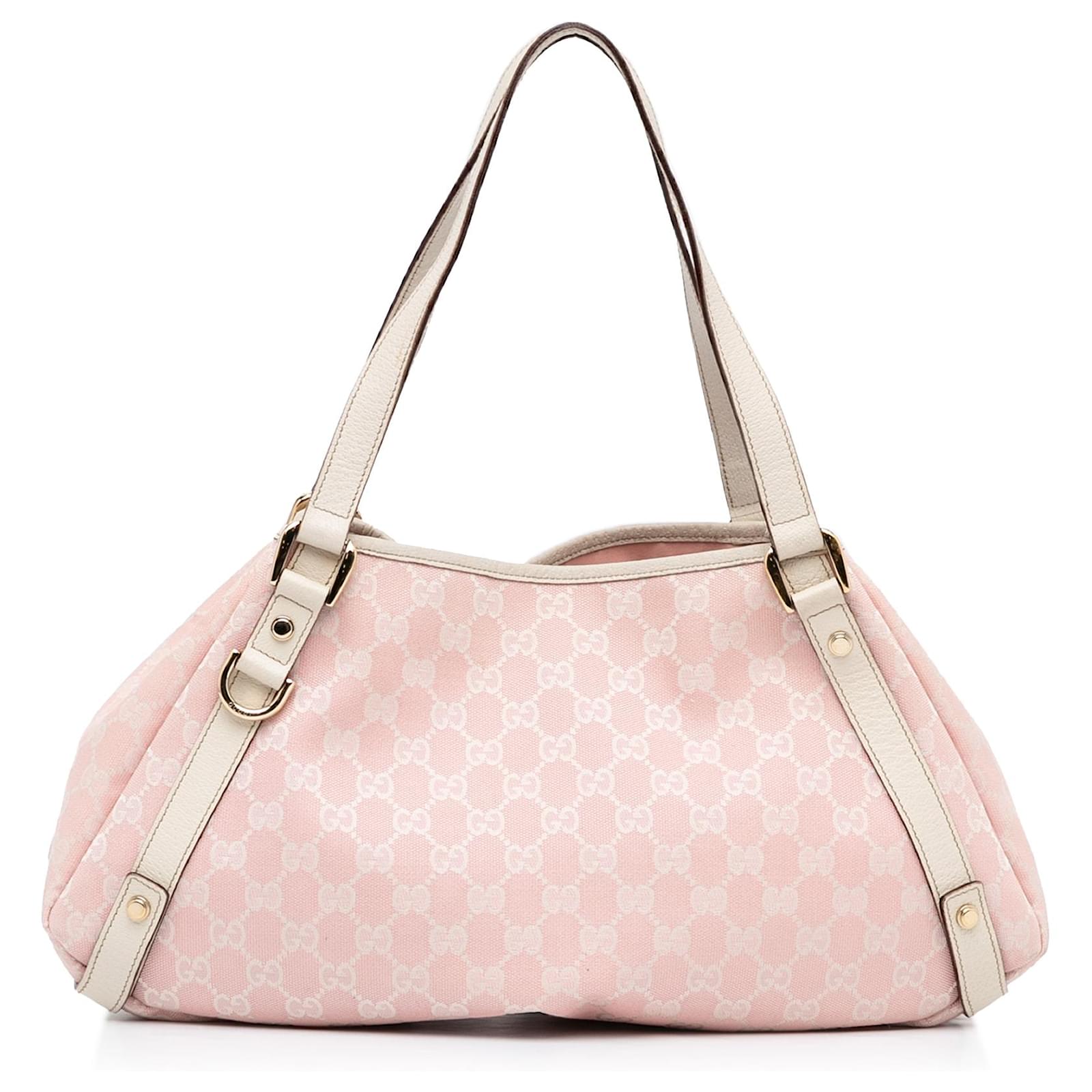 Gucci Pink GG Canvas Abbey D Ring Tote Bag White Leather Cloth