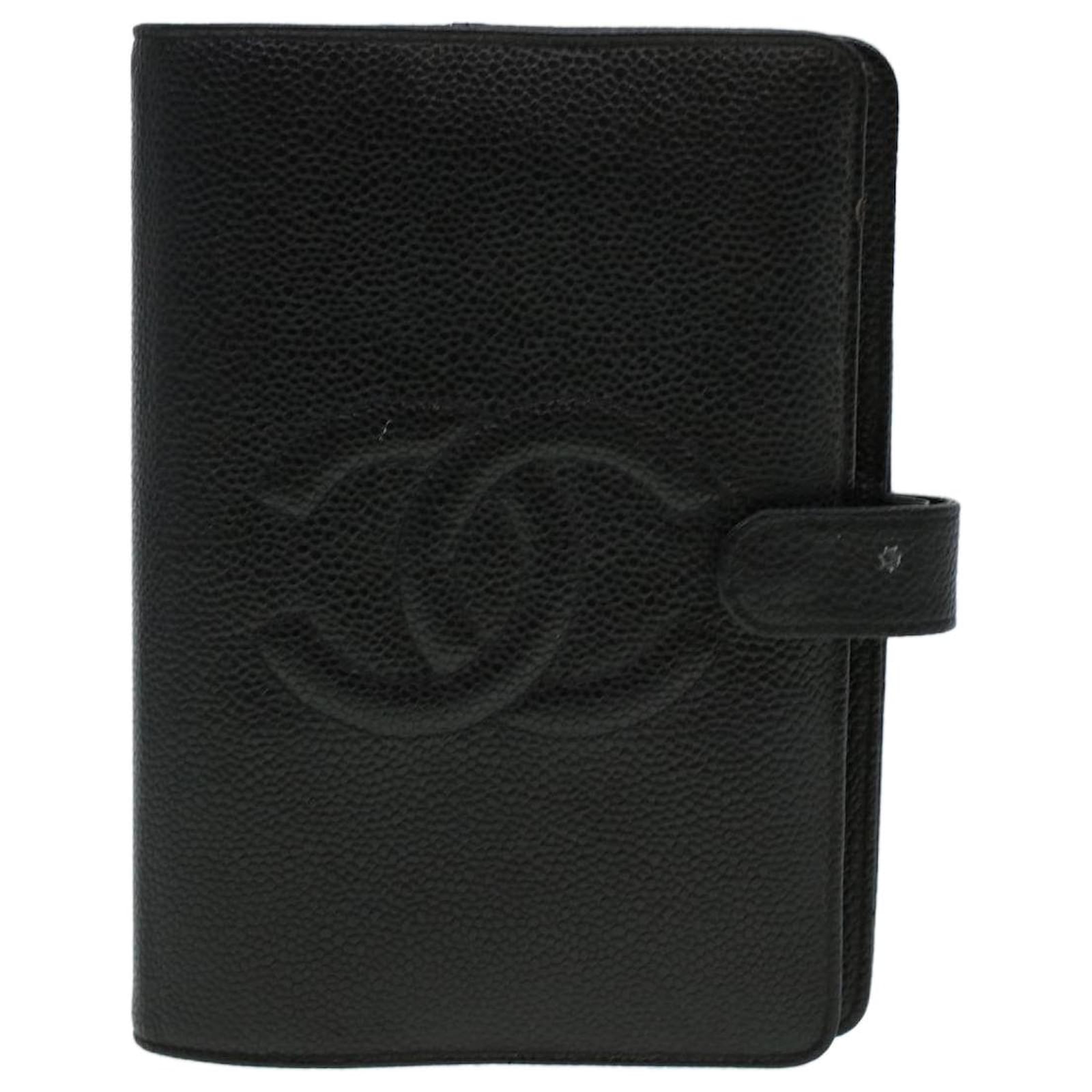 Chanel Timeless CC Ring Black Caviar Agenda Passport Cover Gold with Box