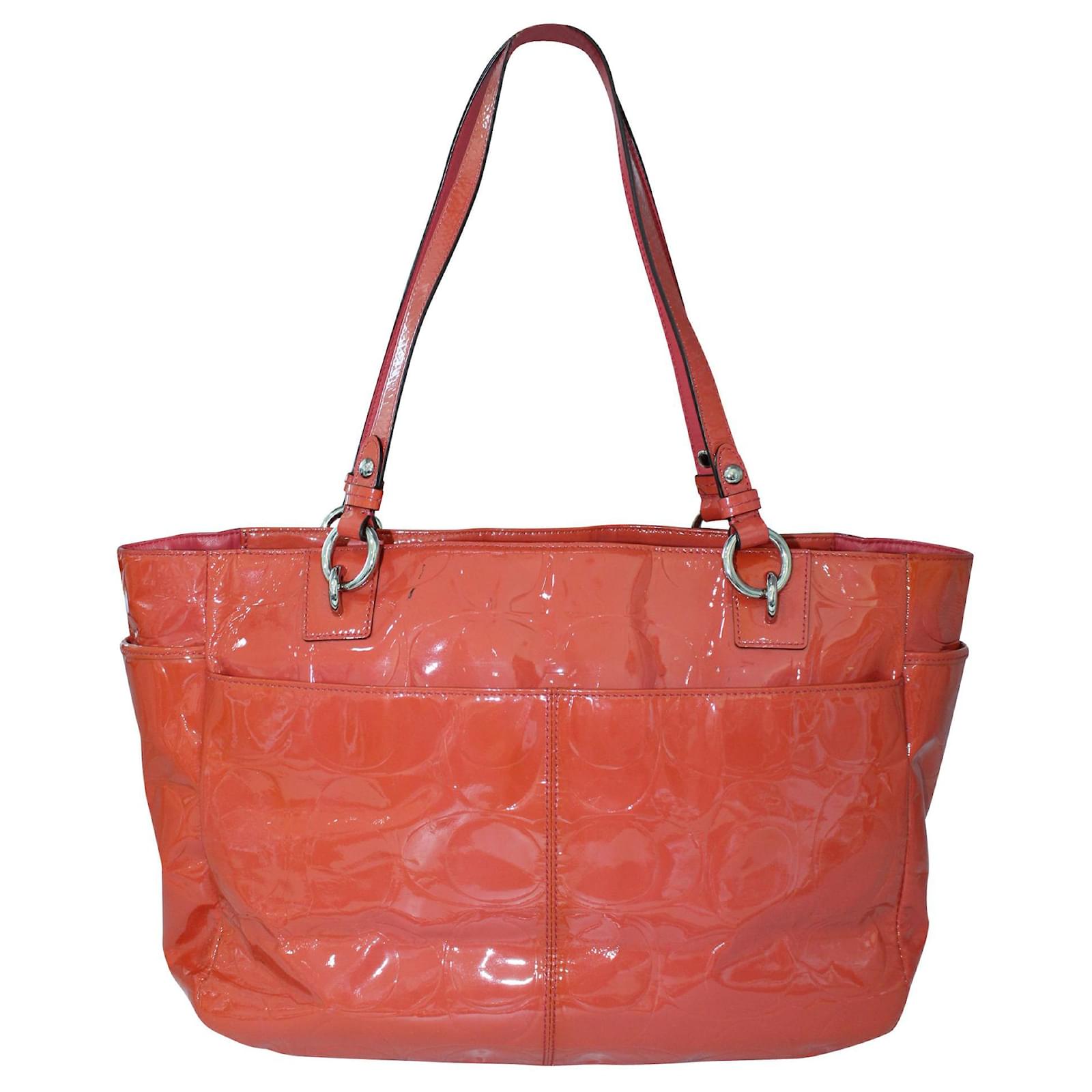 Coach Coral Patent Leather Tote Bag Orange Joli Closet