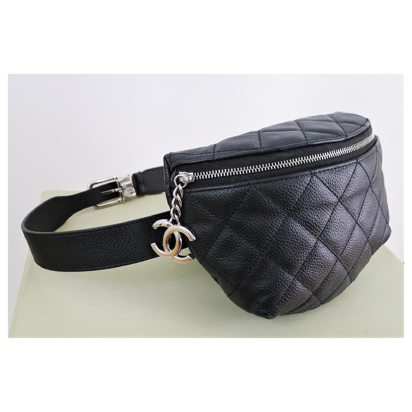 Chanel Uniform Black Quilted Caviar Waist Belt Bag