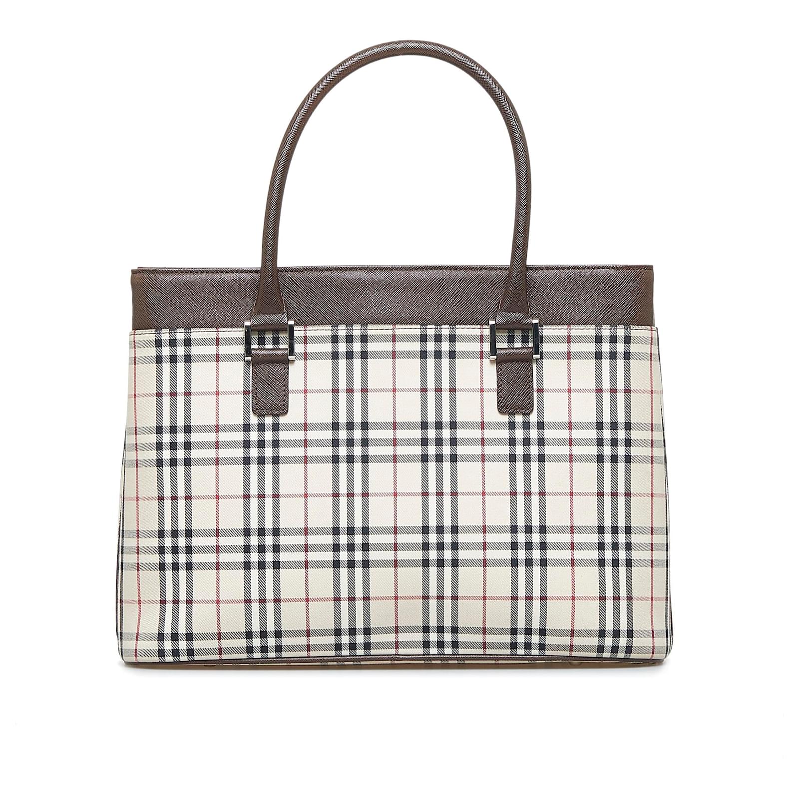 Burberry White/Brown Canvas and Leather Pocket Tote Burberry