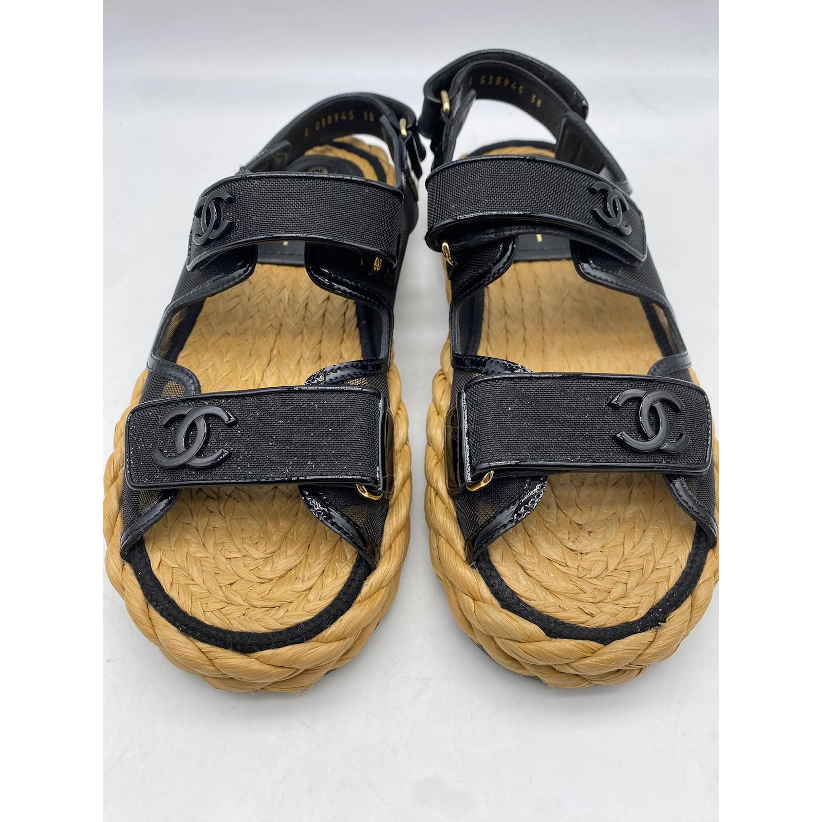 CHANEL, Shoes, Chanel Dad Cc Logo Camellia Leather Flat Sandals Womens  Shoes Size 38