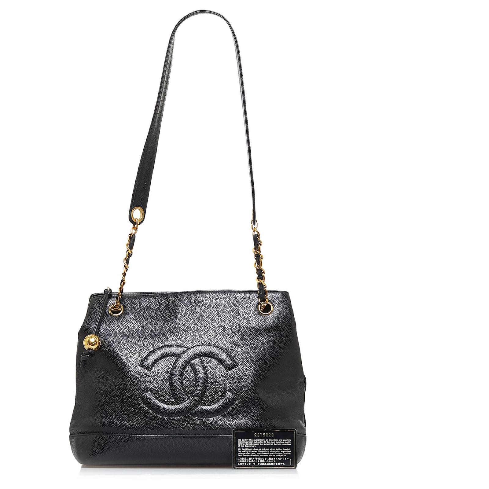 Chanel Vintage Chanel 12 Black Caviar Leather Shoulder Tote Bag