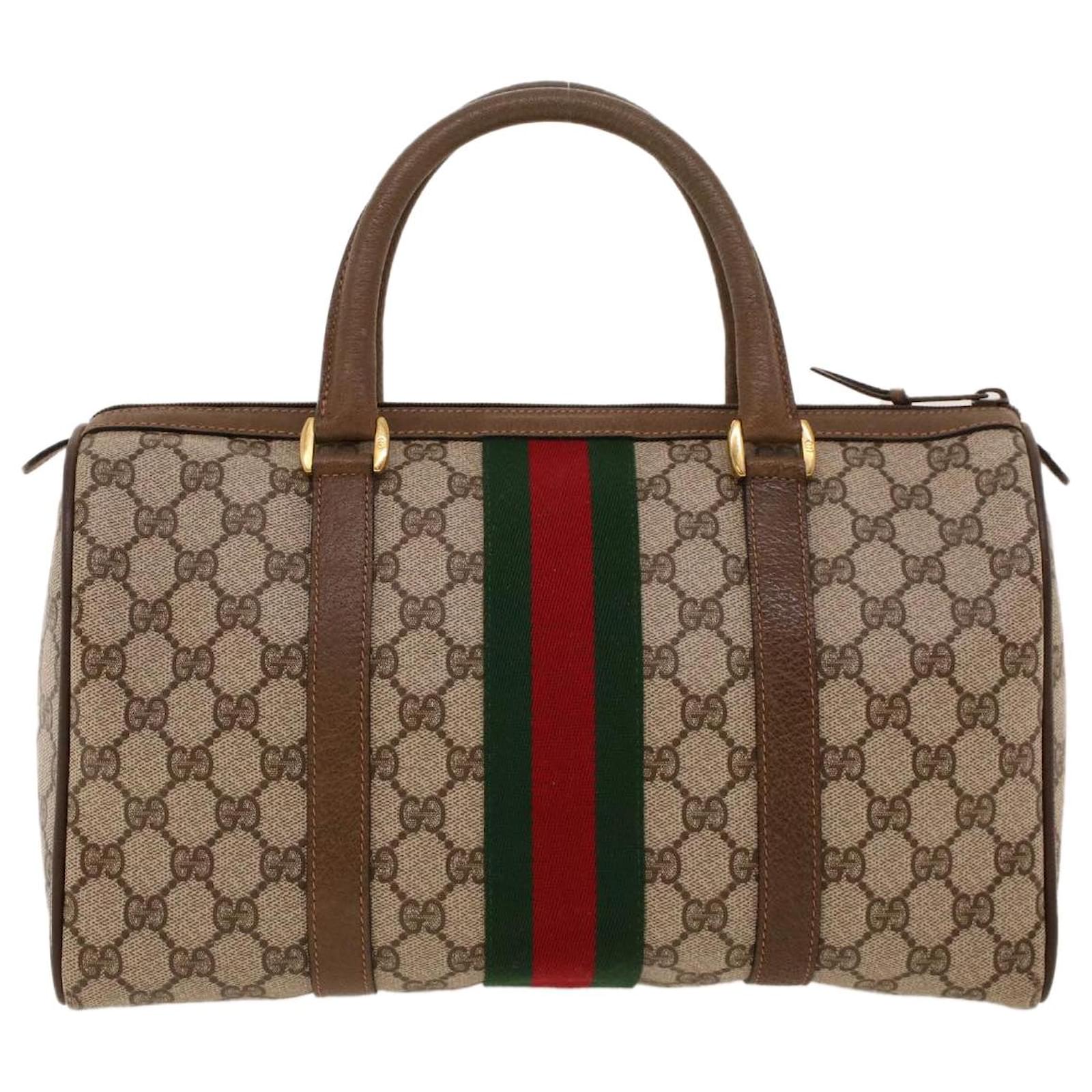 GUCCI GG Canvas Web Sherry Line Boston Bag Beige Red 24.02
