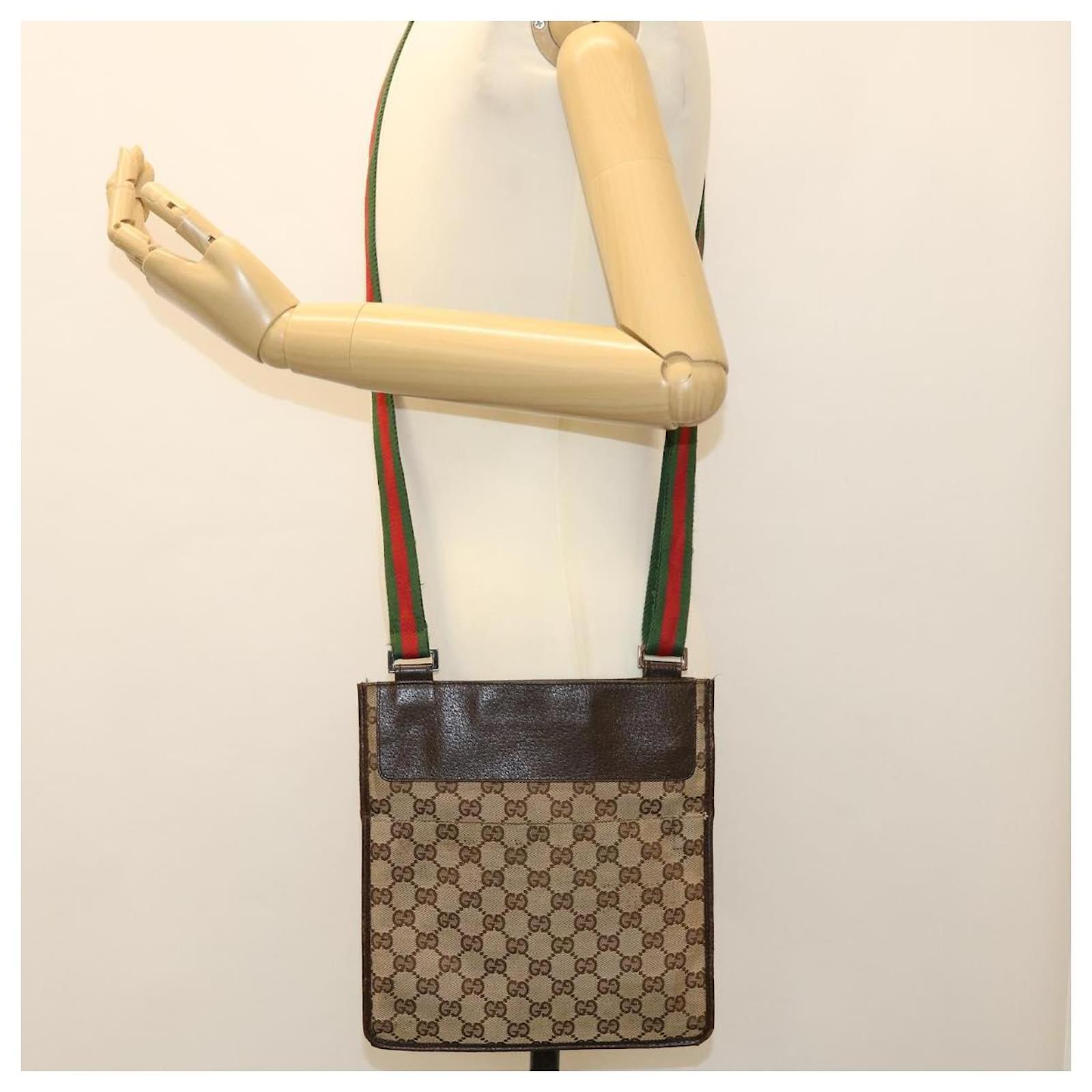 GUCCI GG Canvas Web Sherry Line Shoulder Bag Beige Red Green 27639