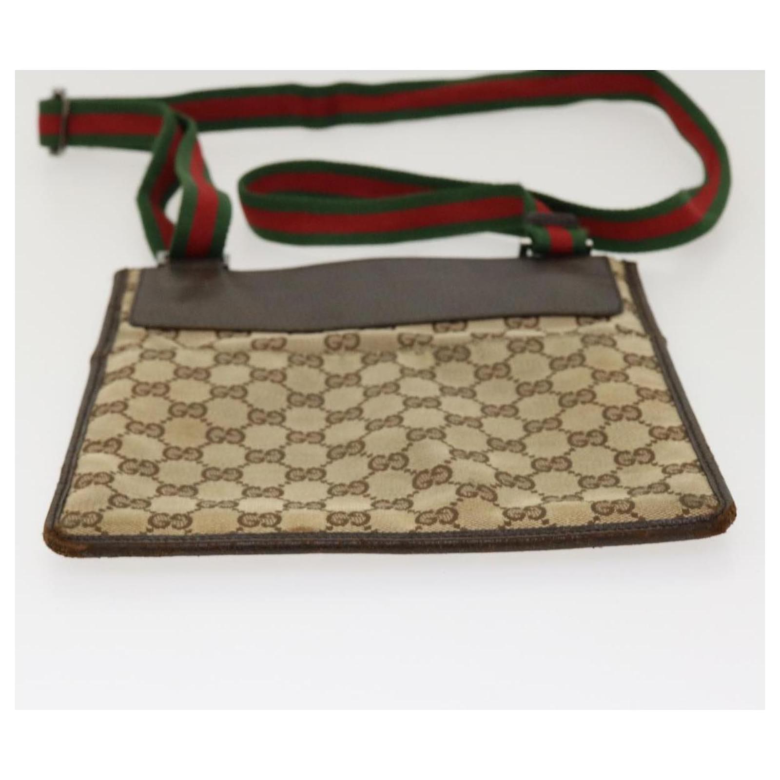 GUCCI GG Canvas Web Sherry Line Shoulder Bag Beige Red Green 27639