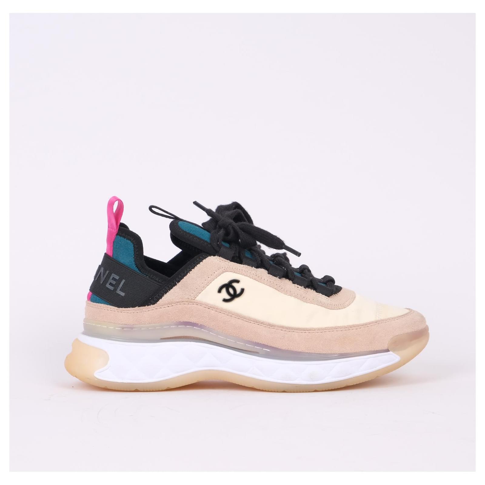 Chanel Multicolor Knit Fabric and Suede CC Sneakers Size 37.5 Chanel