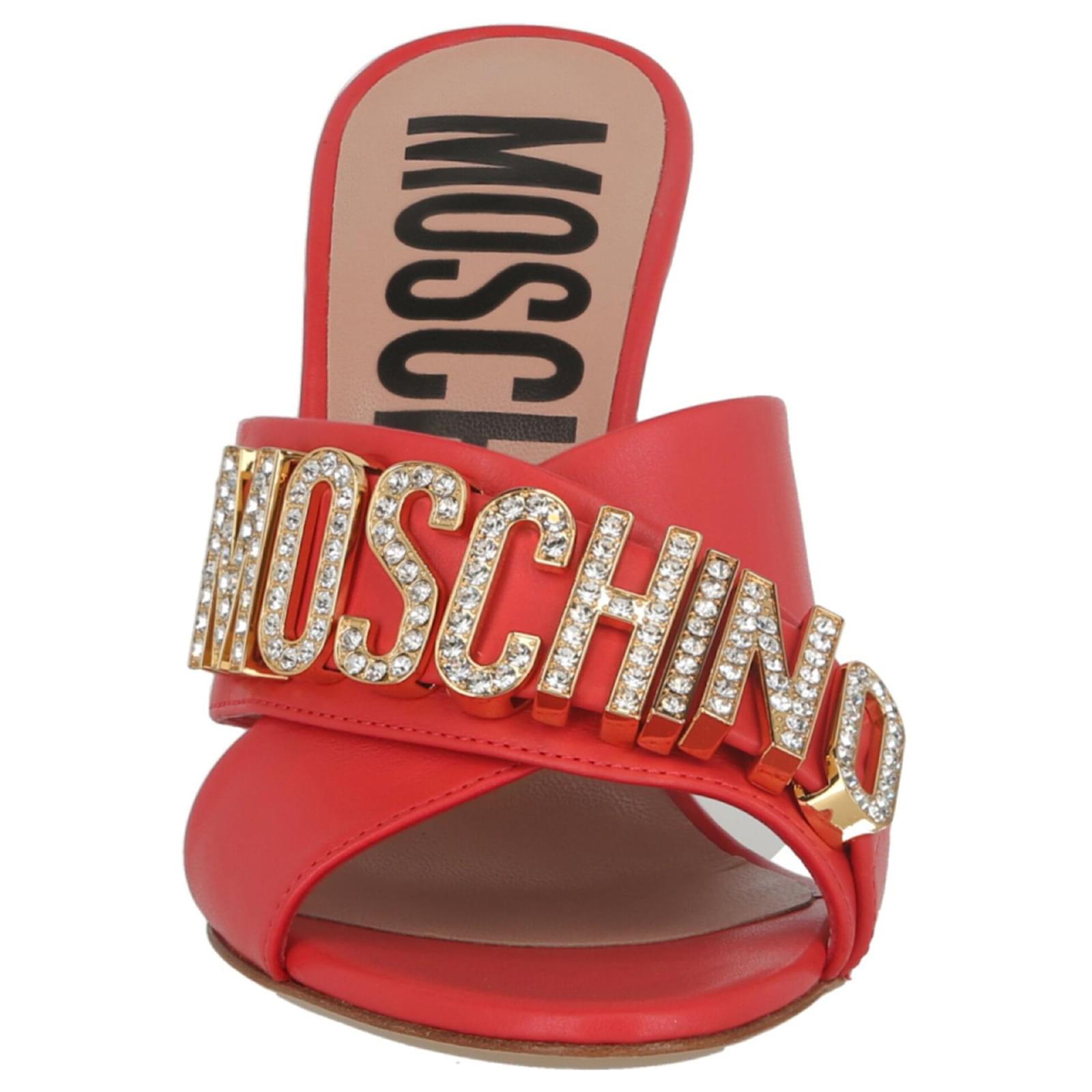Moschino Crystal Logo Leather Mules Orange Joli Closet