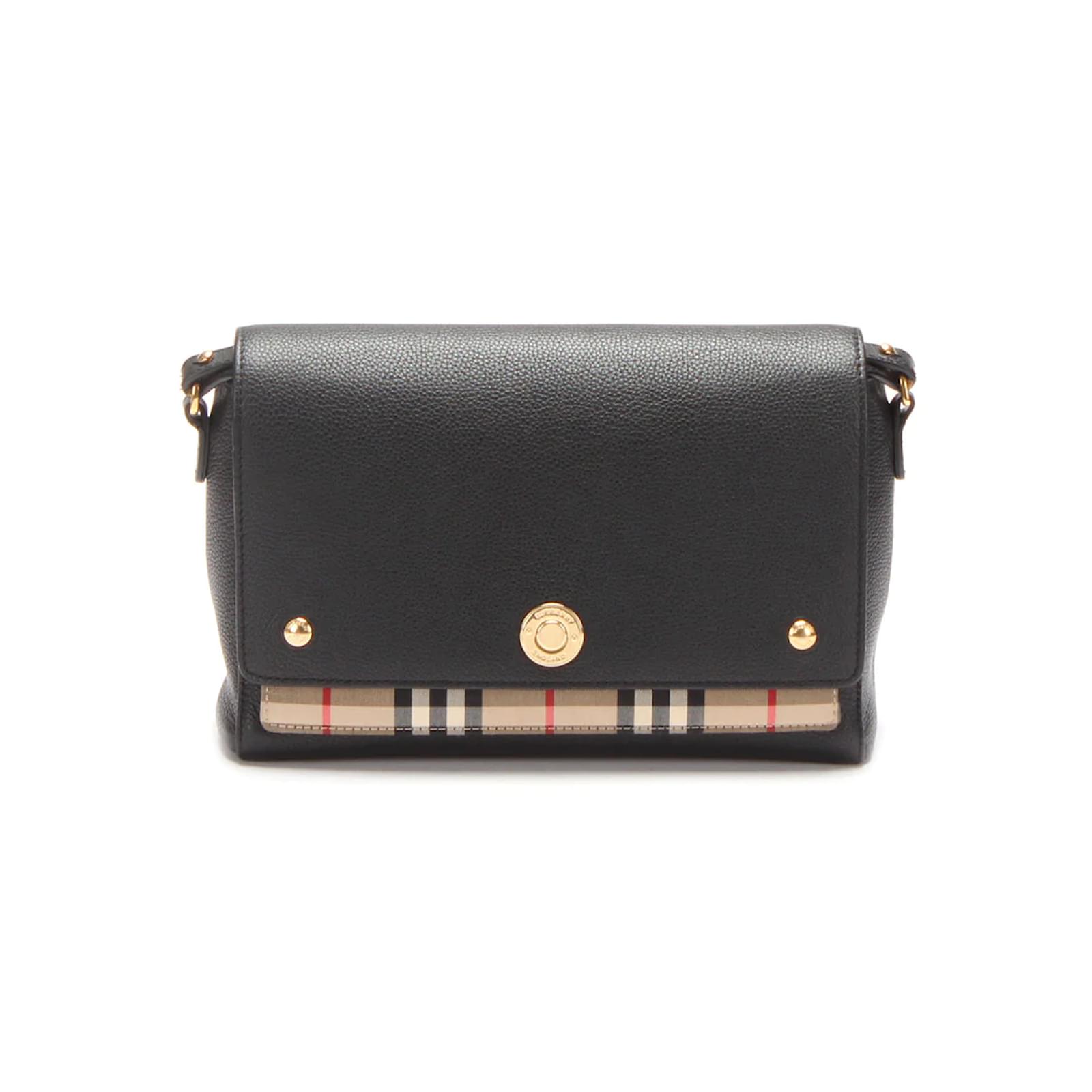 Burberry Leather and Vintage Check Note Crossbody Bag- Black