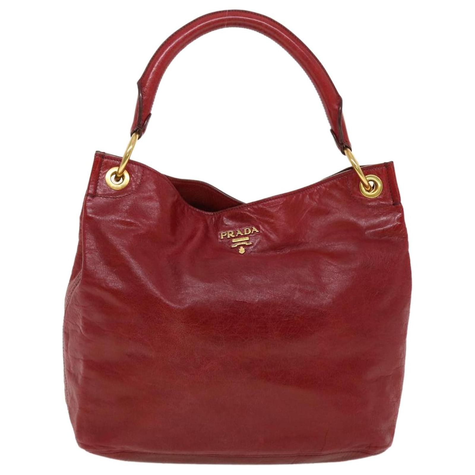 Pre Loved Prada Vitello Shine Bauletto Bag Women Red One Size