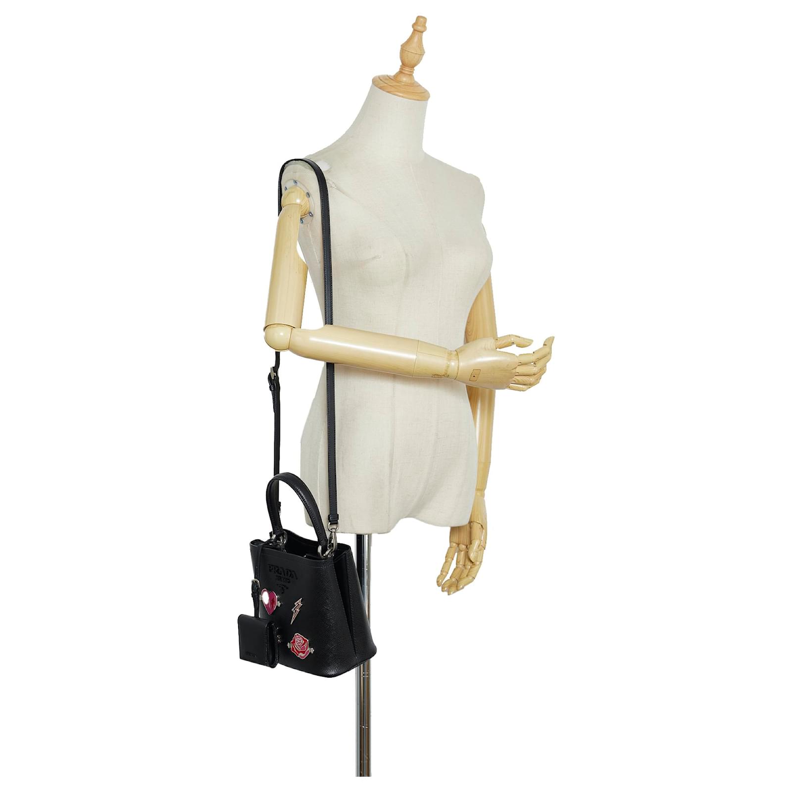 Saffiano Prada Black Small Embellished Panier Bucket Bag Leather ref.928058  - Joli Closet