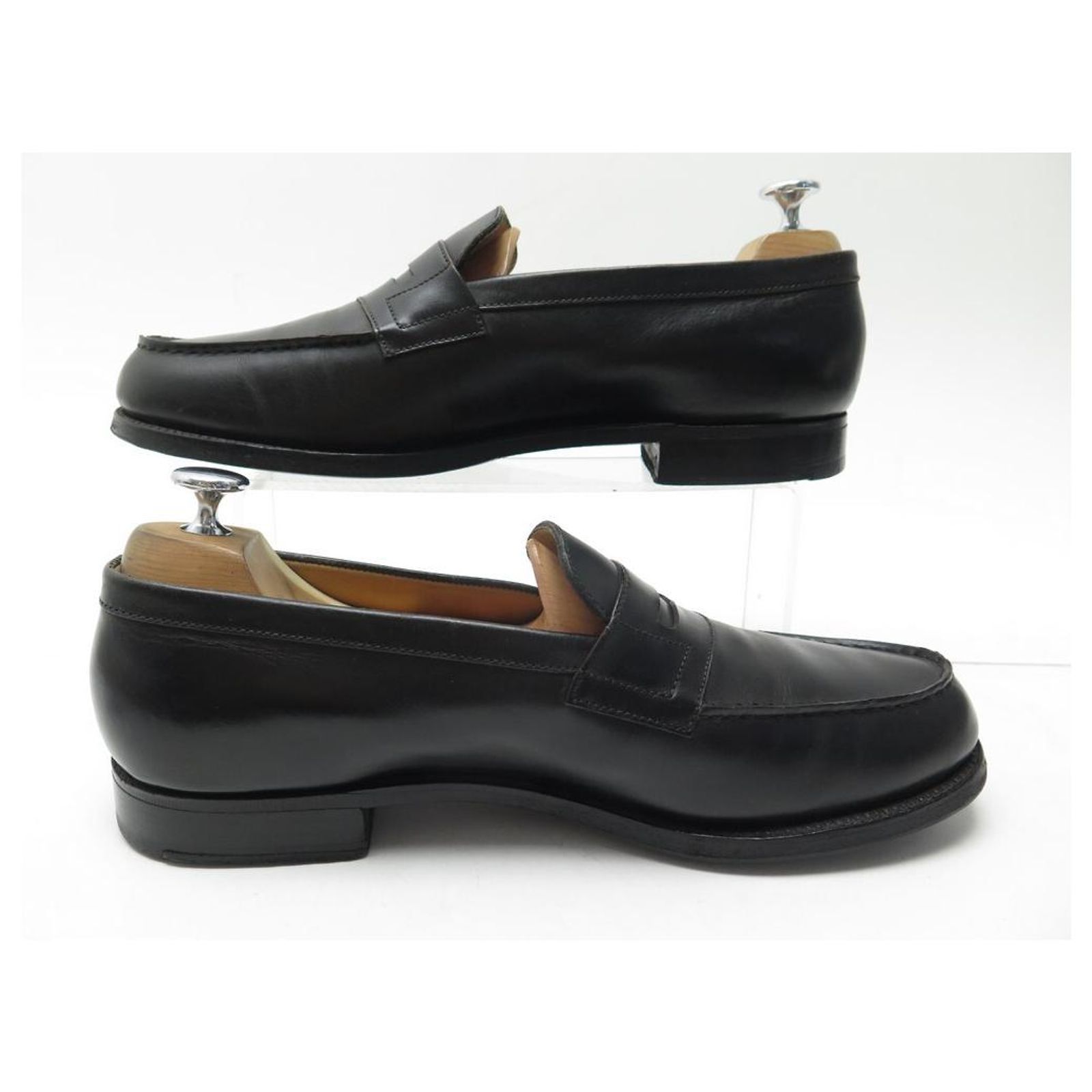 Mocassins J.M. Weston 180 - Cuir Noir, Bout En Amande, Taille EU 41 (US 8, UK 7) - Occasion, Largeur D