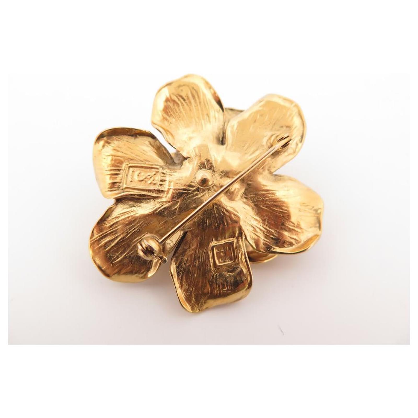 Broche Vintage Plaquée Or De Tolède – Fleurs Et Perles, Bon état, Couleur Dorée