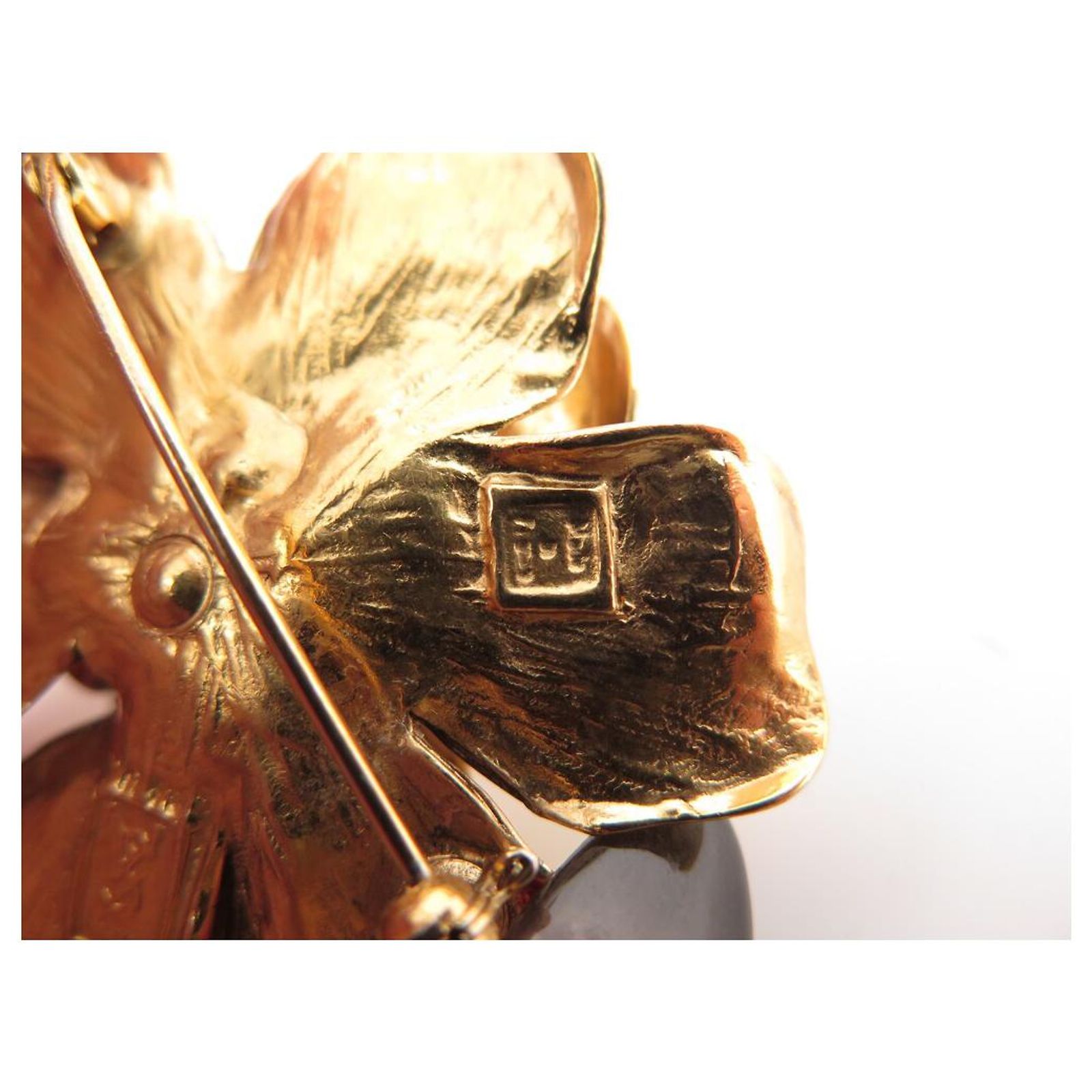 Broche Vintage Plaquée Or De Tolède – Fleurs Et Perles, Bon état, Couleur Dorée