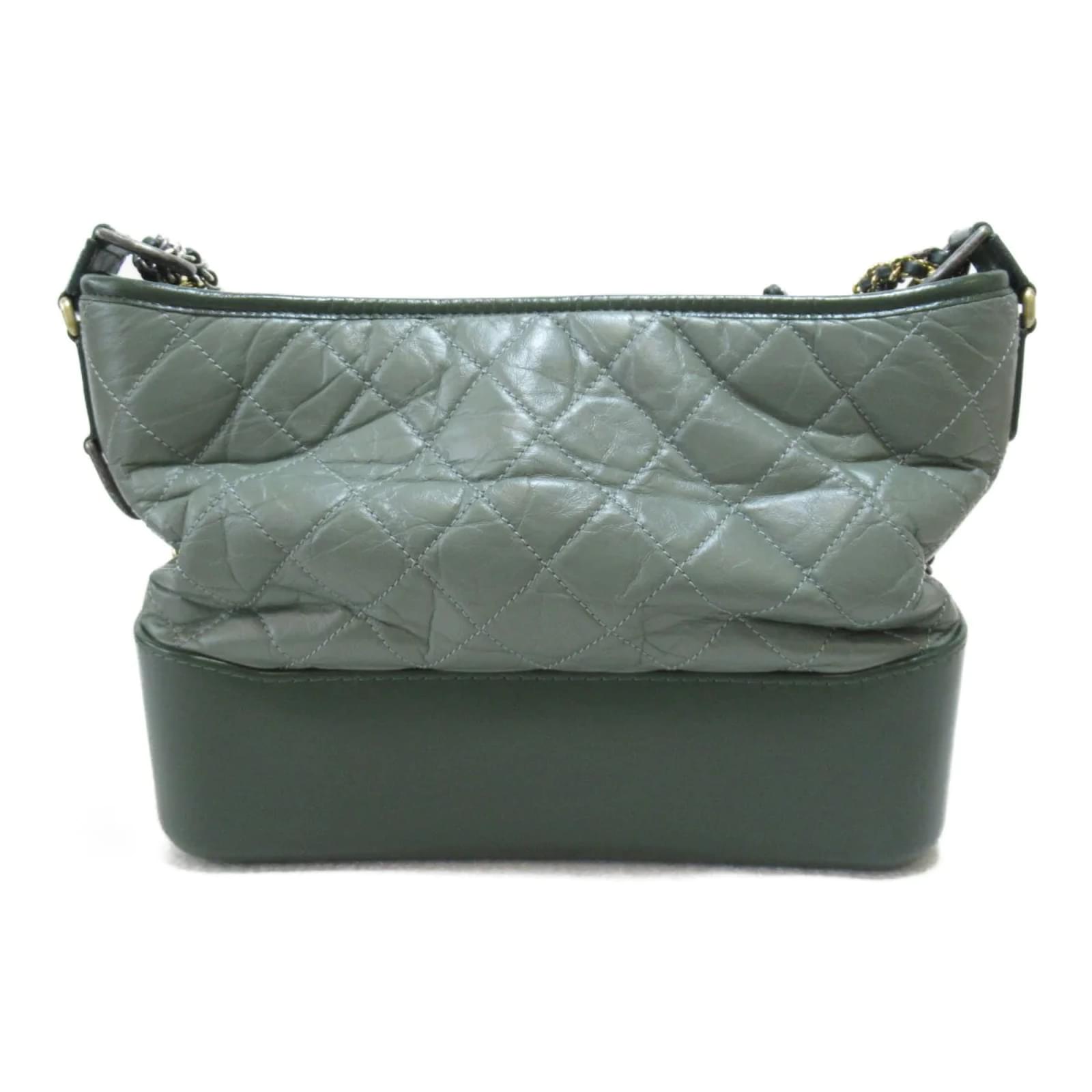 CHANEL Aged Calf Leather Gabrielle Shoulder Bag Green