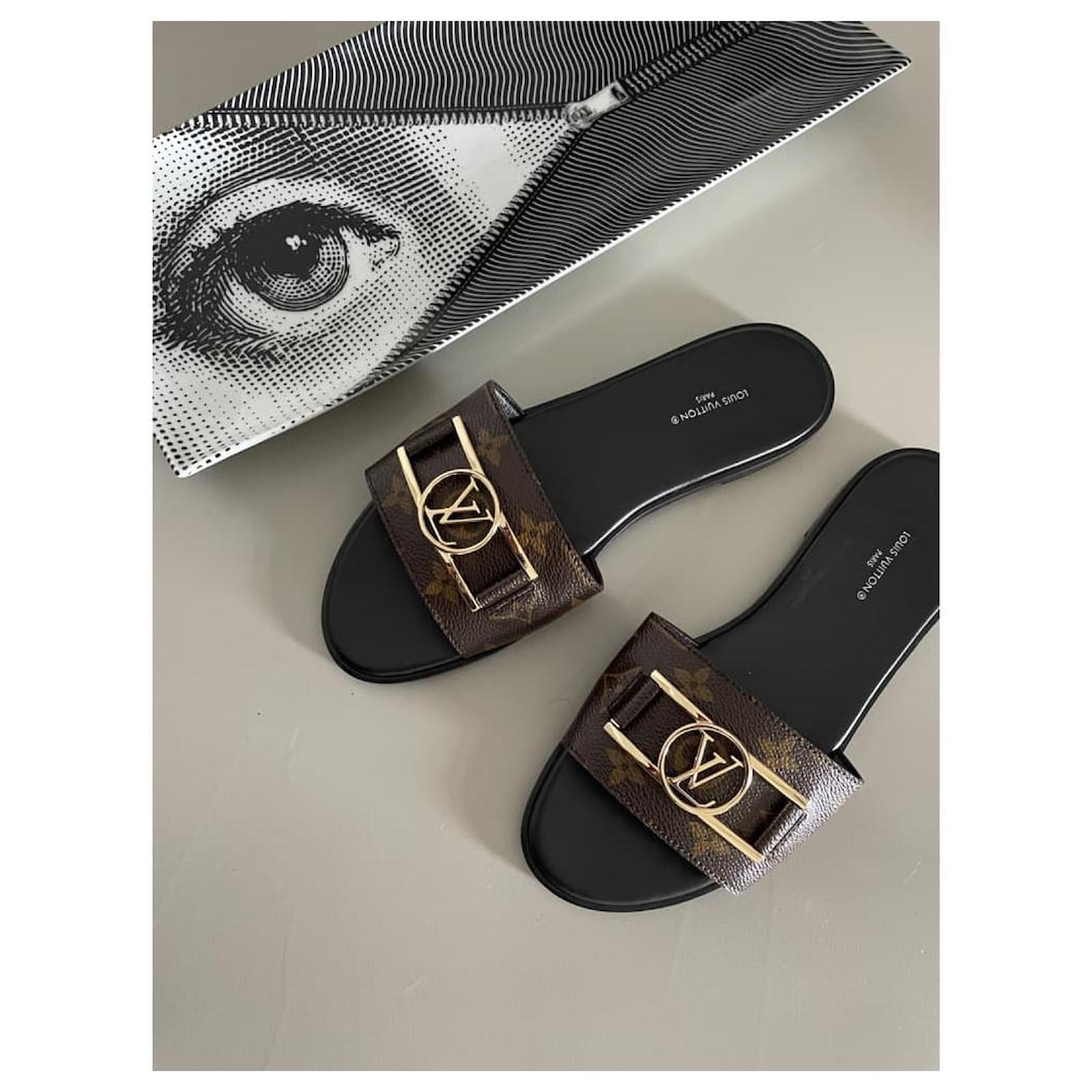 Louis Vuitton Lock it low mule Brown Black Leather ref.JC929281