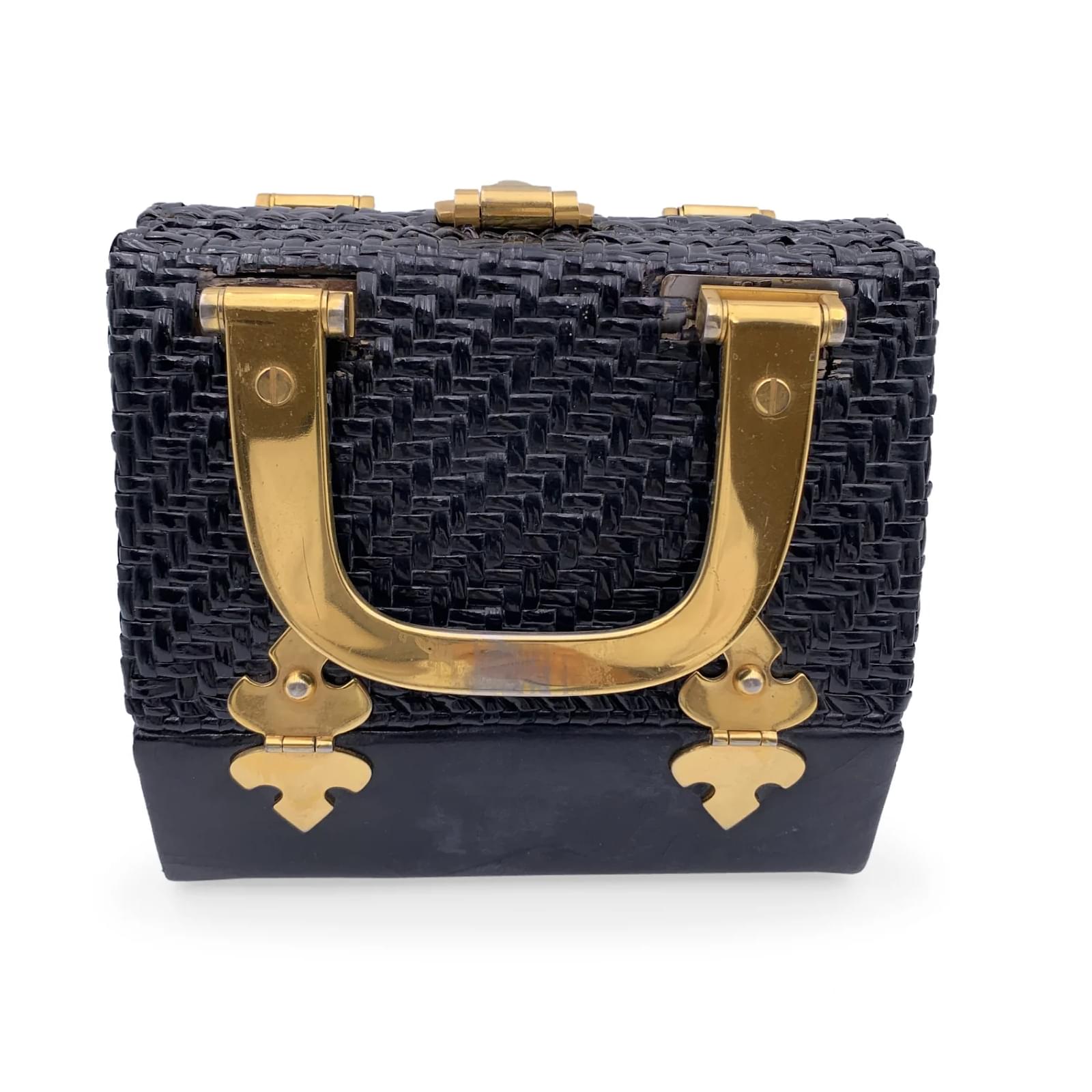 Rodo Vintage Black Lacquered Wicker Top Handle Bag Handbag ref