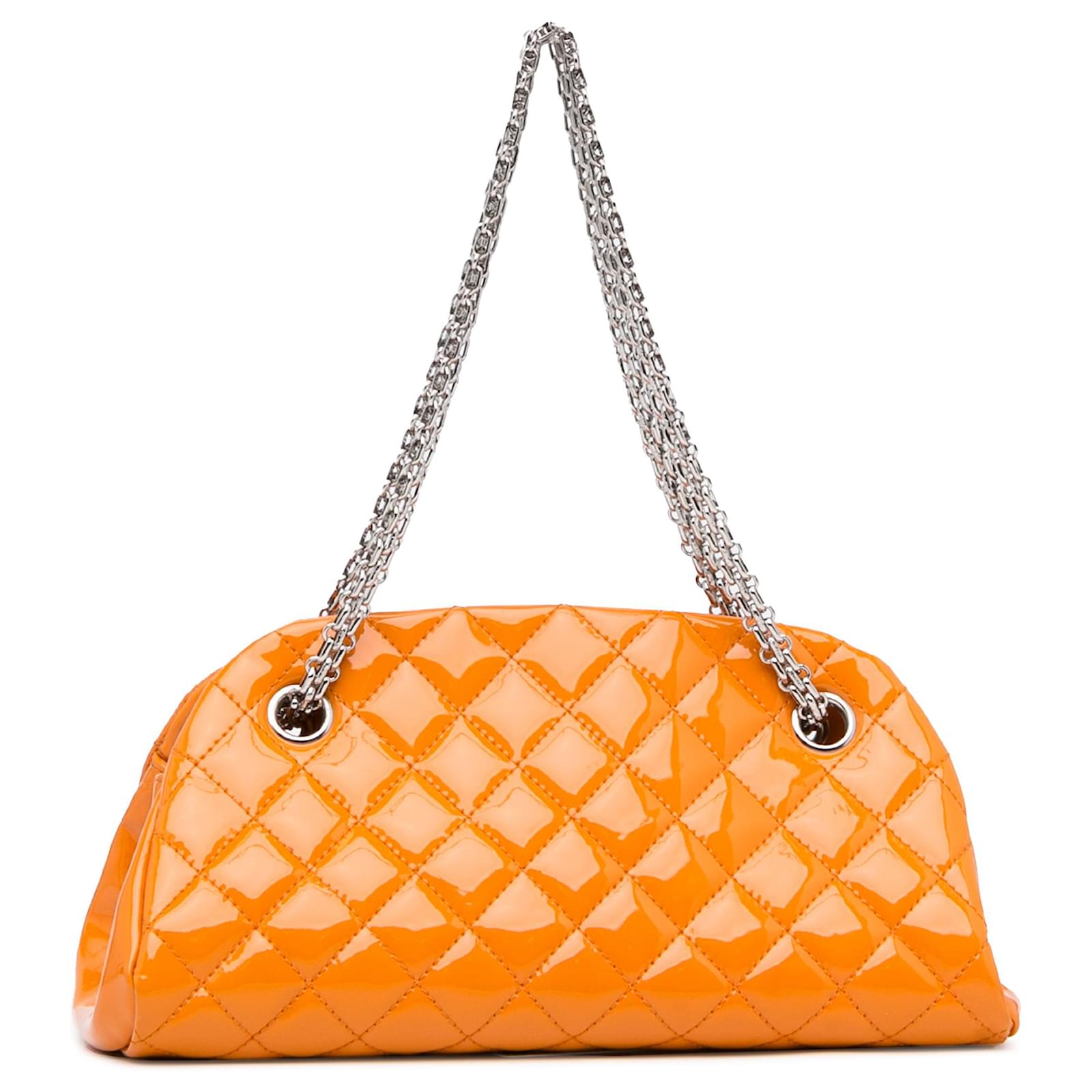 Chanel Orange Small Patent Just Mademoiselle Shoulder Bag Leather