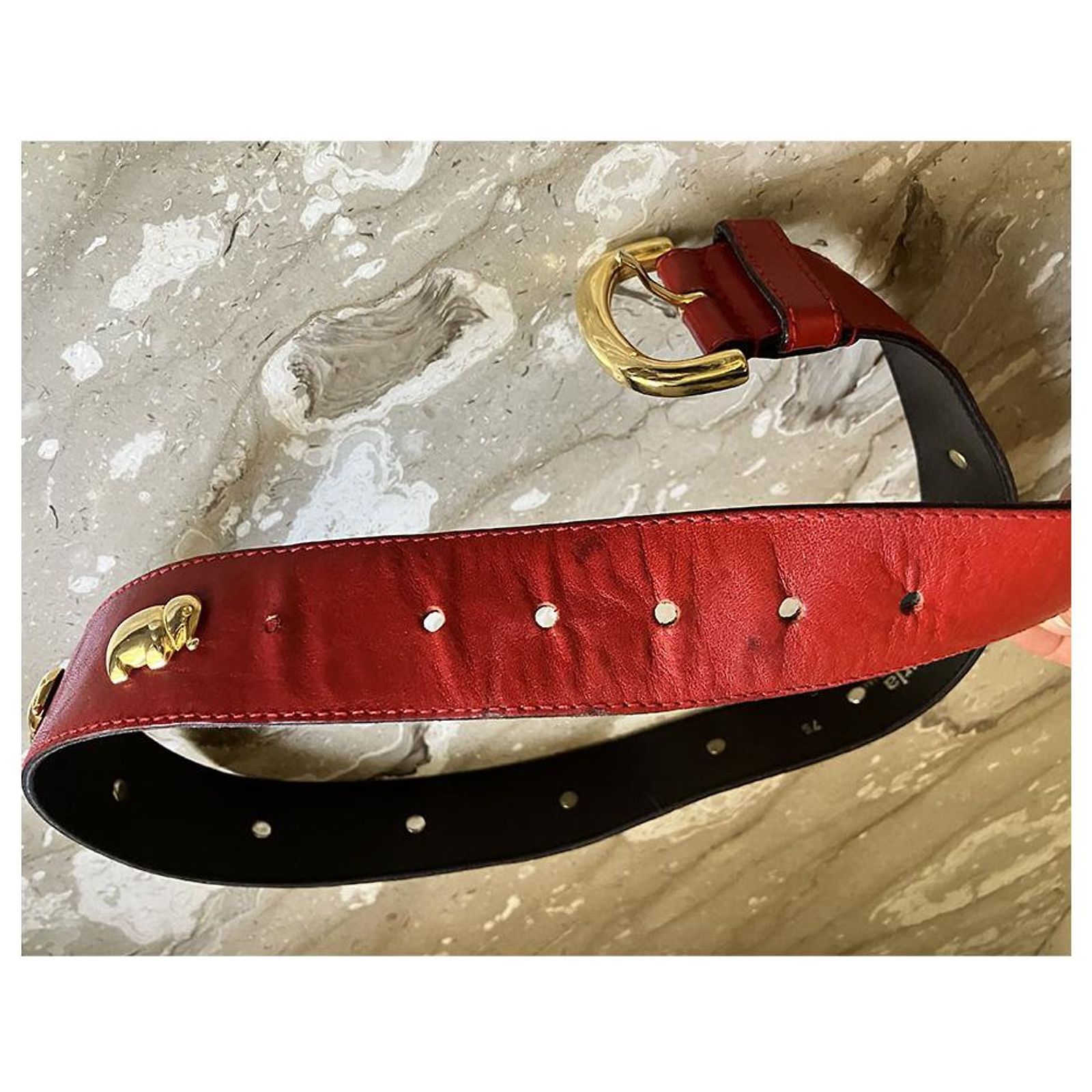 Furla Wine Red Studded Leather Belt Furla Belts Red Golden Leather Metal ref.JC931424 (Sold  main image 3