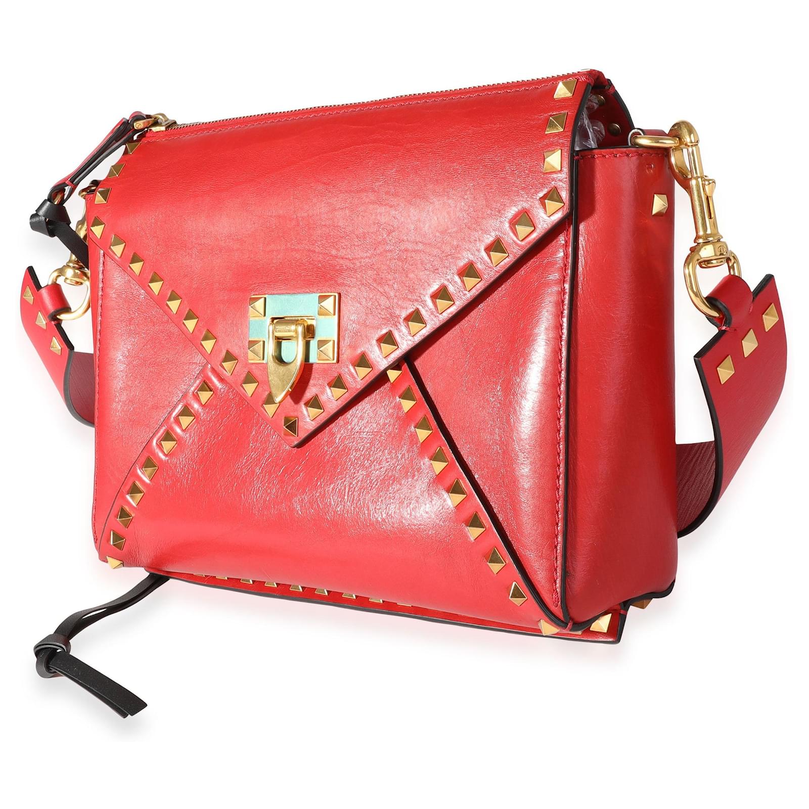 Valentino Red Leather Medium Rockstud Hype Shoulder Bag