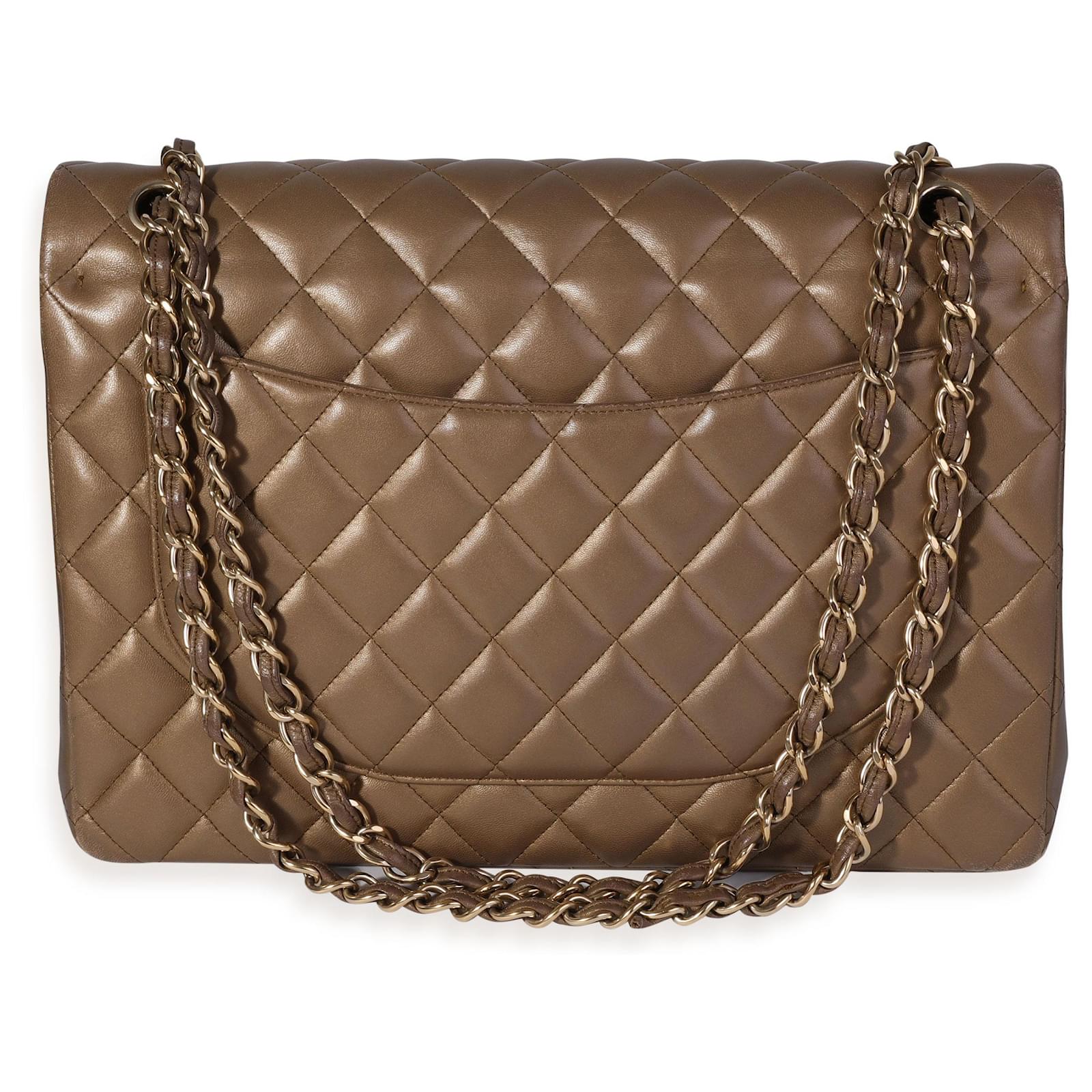 Timeless Chanel Bronze Quilted Lambskin Maxi Classic Double Flap Bag Brown  Leather ref.932385 - Joli Closet