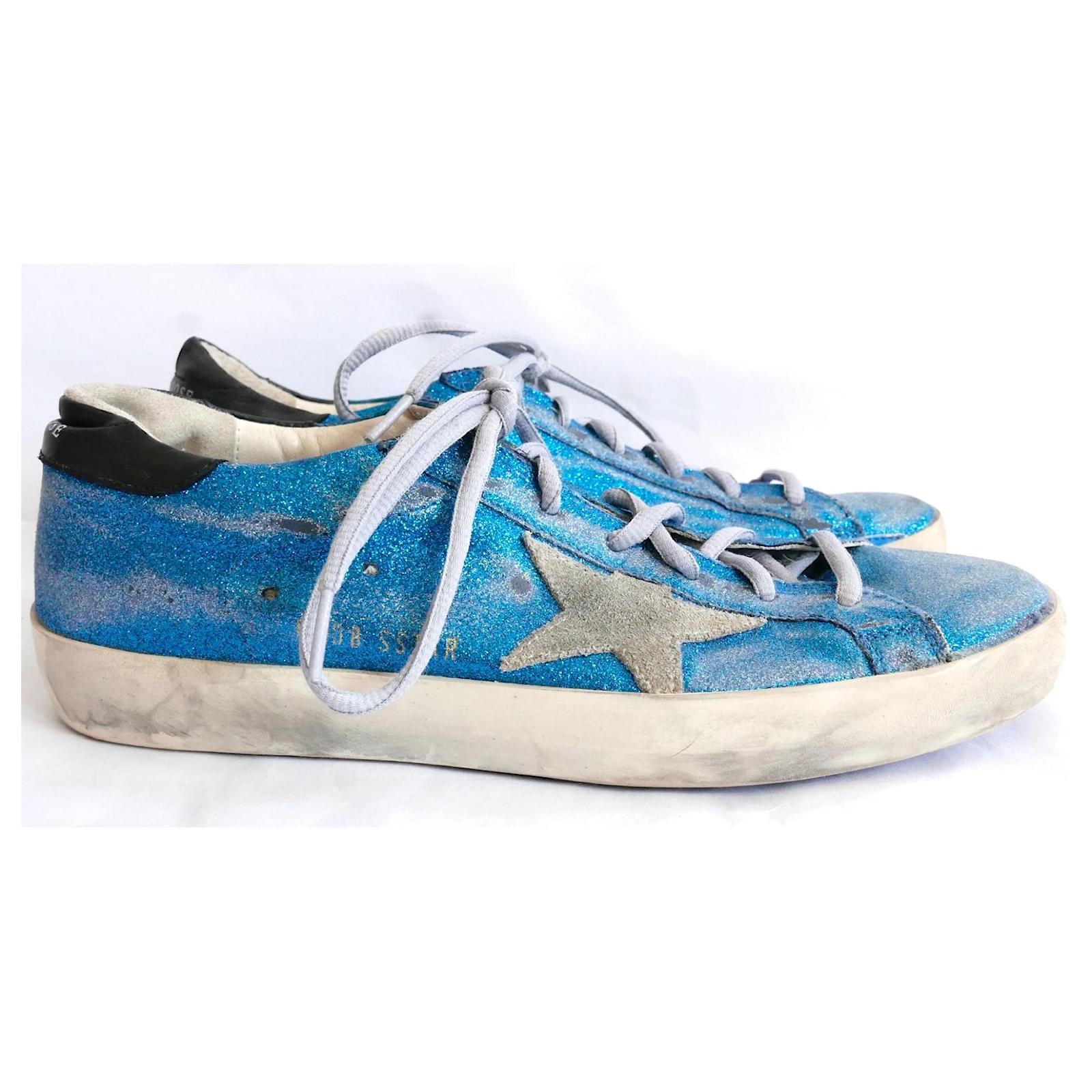 Golden Goose Super Star Sneakers Distressed Glitter Blue Turquoise - Main Image