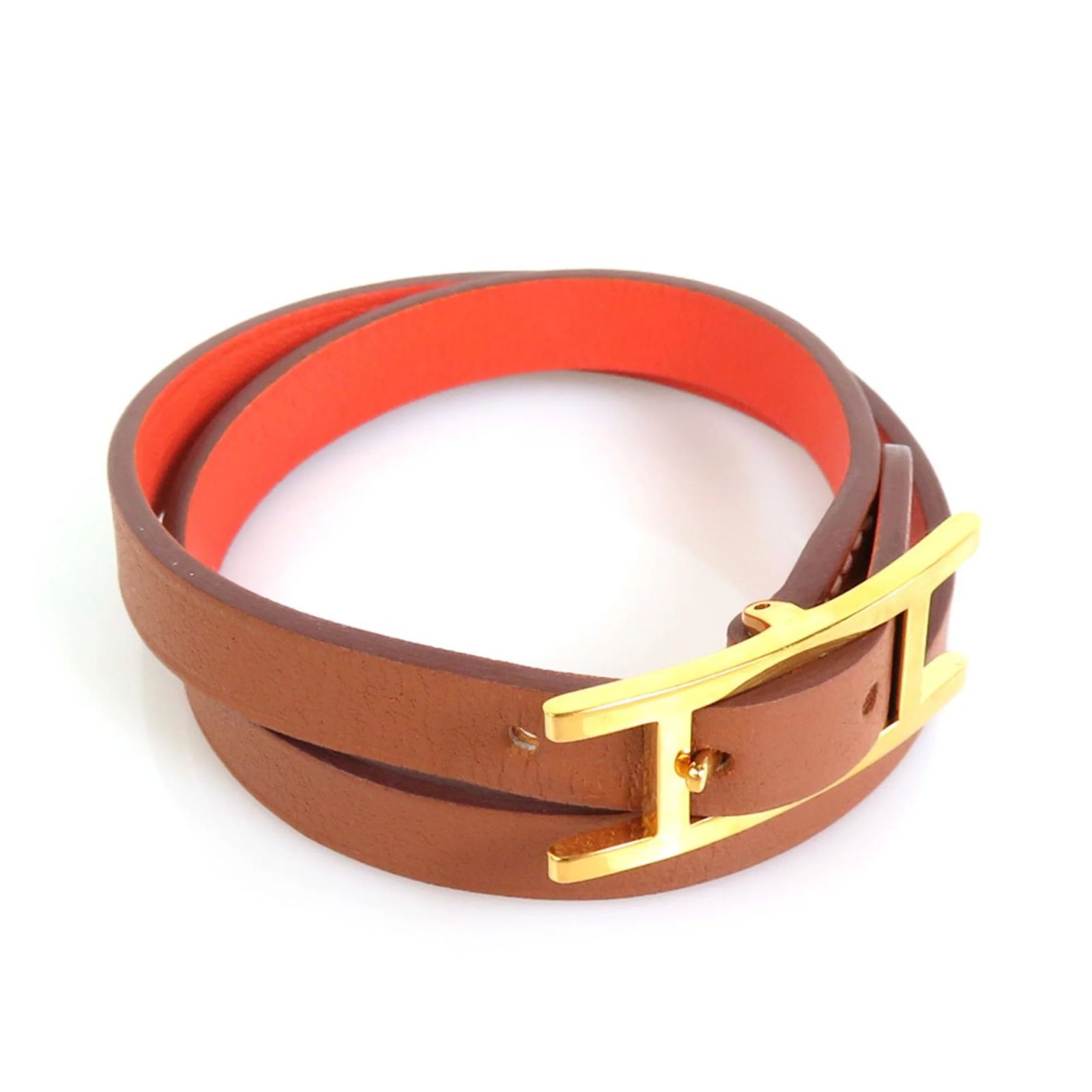 Bracelet Hermès Behapi En Cuir Violet/marron - Longueur 71 Cm - Occasion Avec Boîte - Excellent état