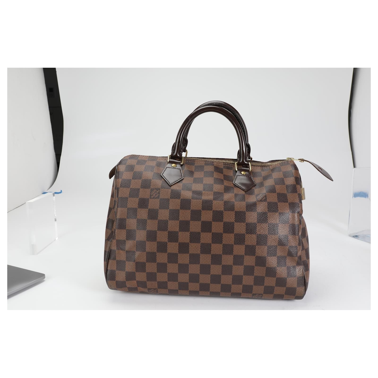 LOUIS VUITTON Damier Ebene Speedy 30 Silvery Metallic Cloth ref.933079 -  Joli Closet