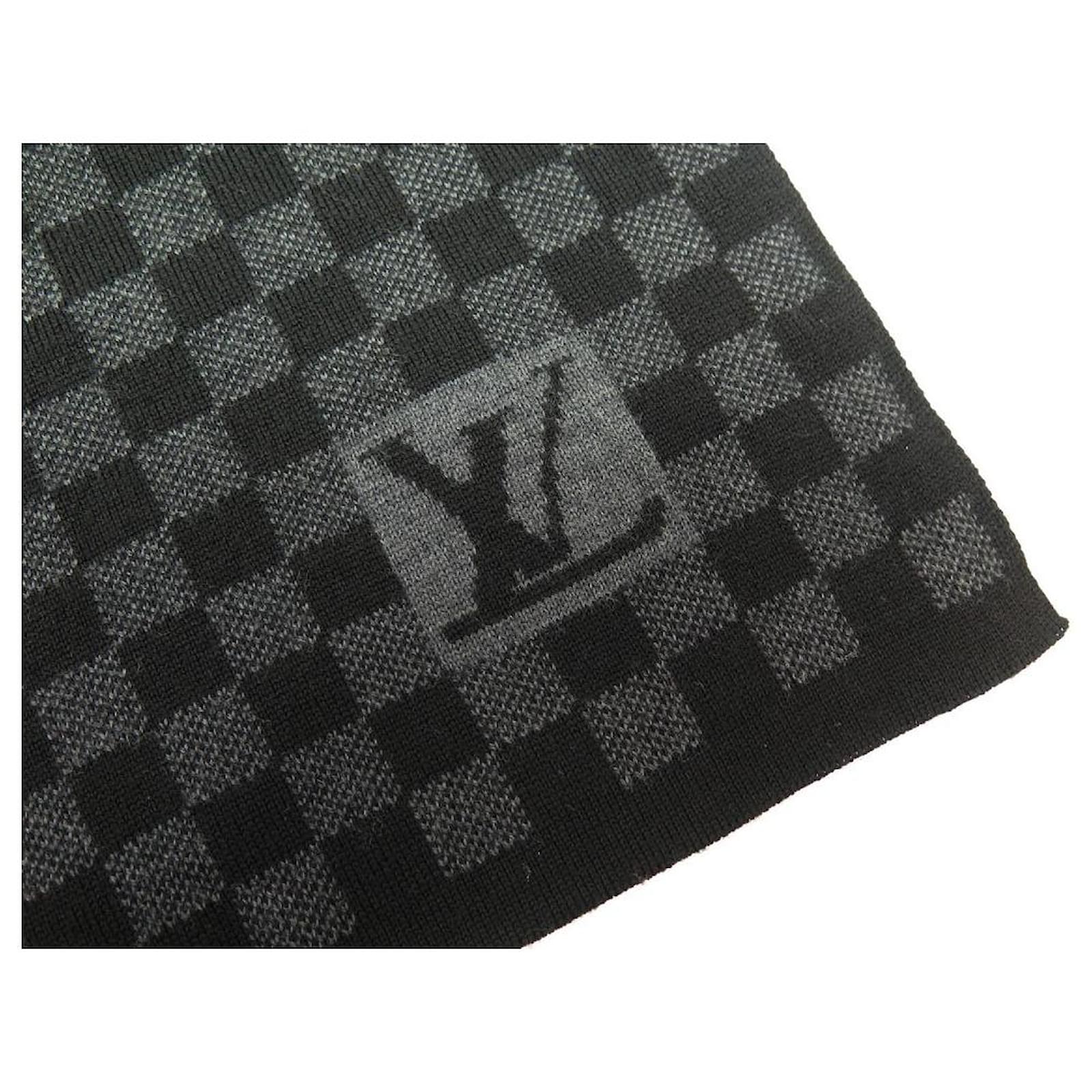 Louis Vuitton Black/Grey Wool Petit Damier Scarf For Sale at