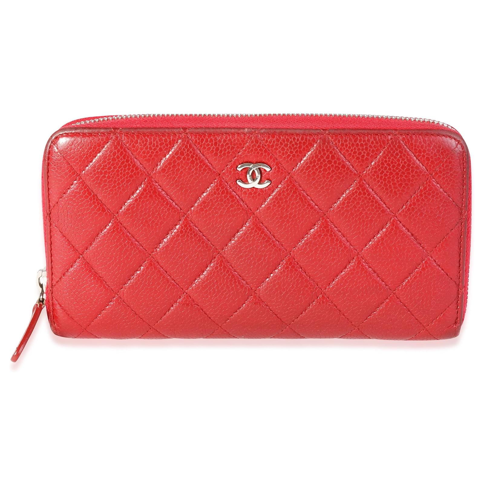 Chanel Red Quilted Caviar L-gusset Zip-around Wallet Leather ref.934730 -  Joli Closet