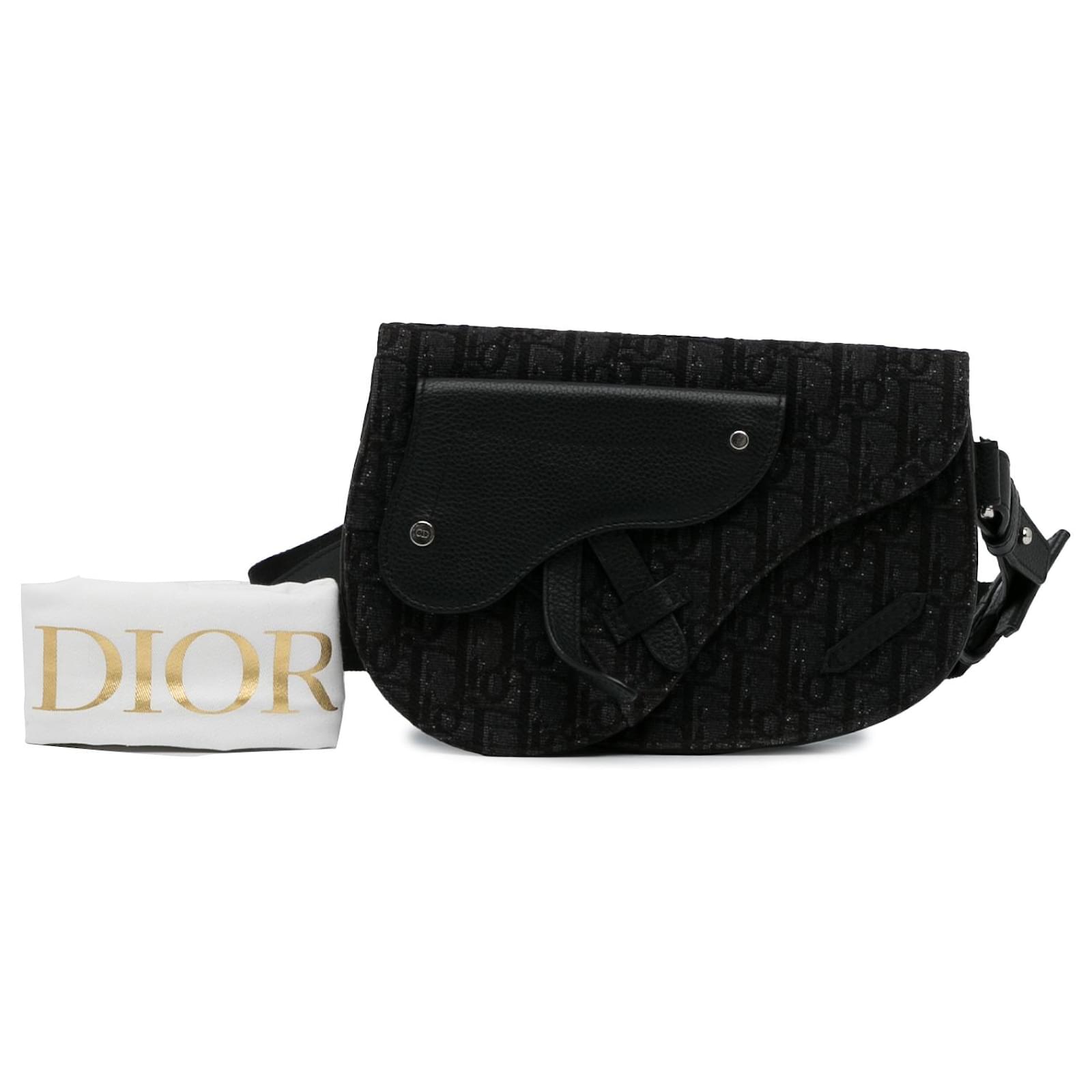 Dior Black Oblique Saddle Messenger Bag Leather Cloth Pony-style calfskin  Cloth ref.935454 - Joli Closet