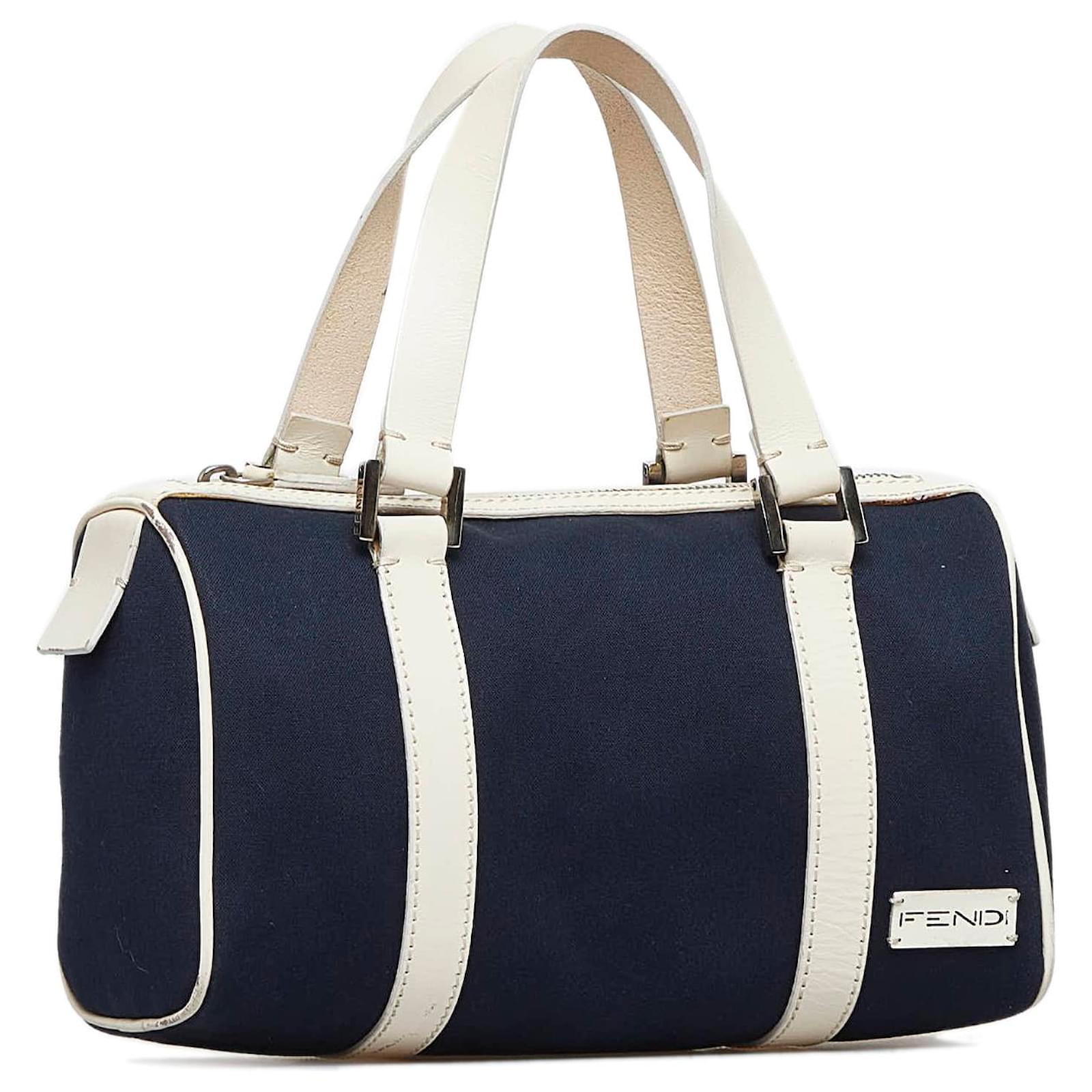 Fendi Navy Blue Canvas Medium Zucca Boston Bag Fendi