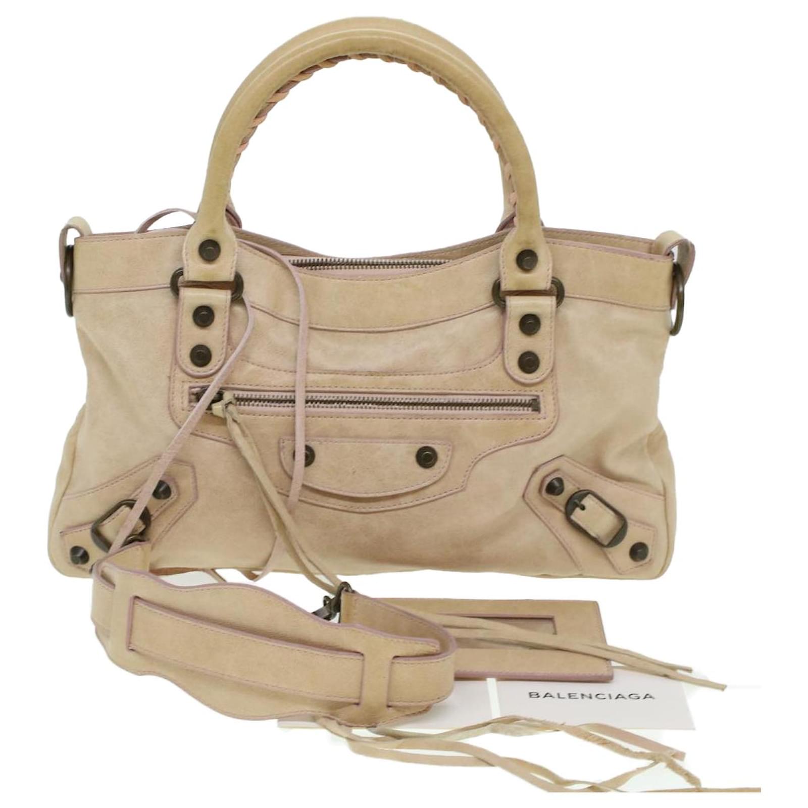 BALENCIAGA The first Hand Bag Leather 2way Beige 103208 Auth