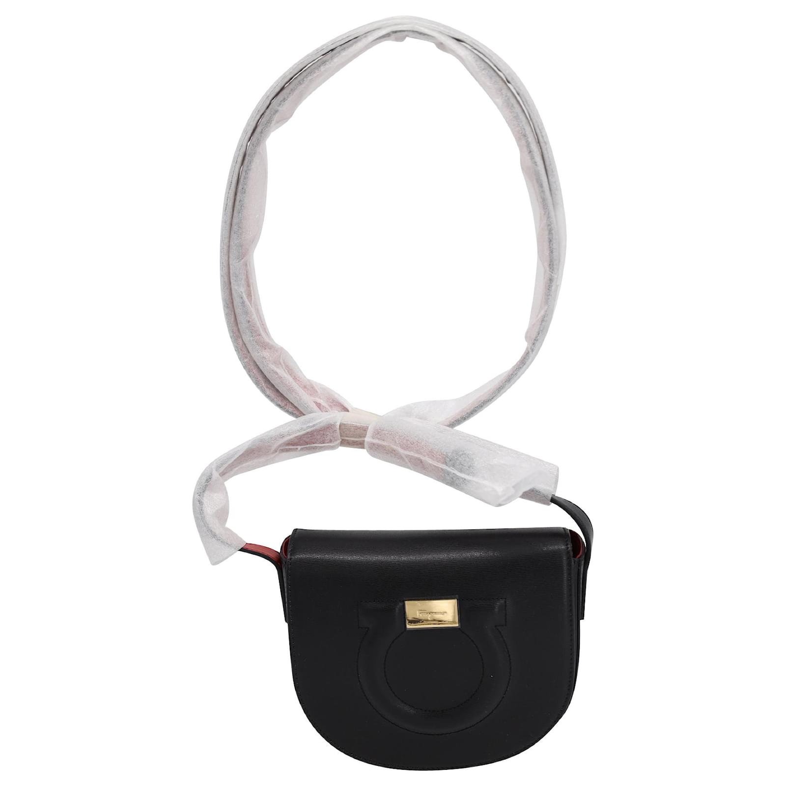 Ferragamo Black Leather Gancini Crossbody Bag