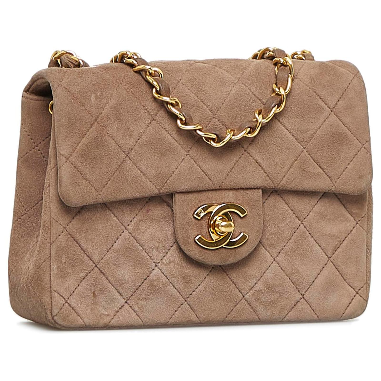 Chanel Brown Classic Mini Square Single Flap Suede Leather ref