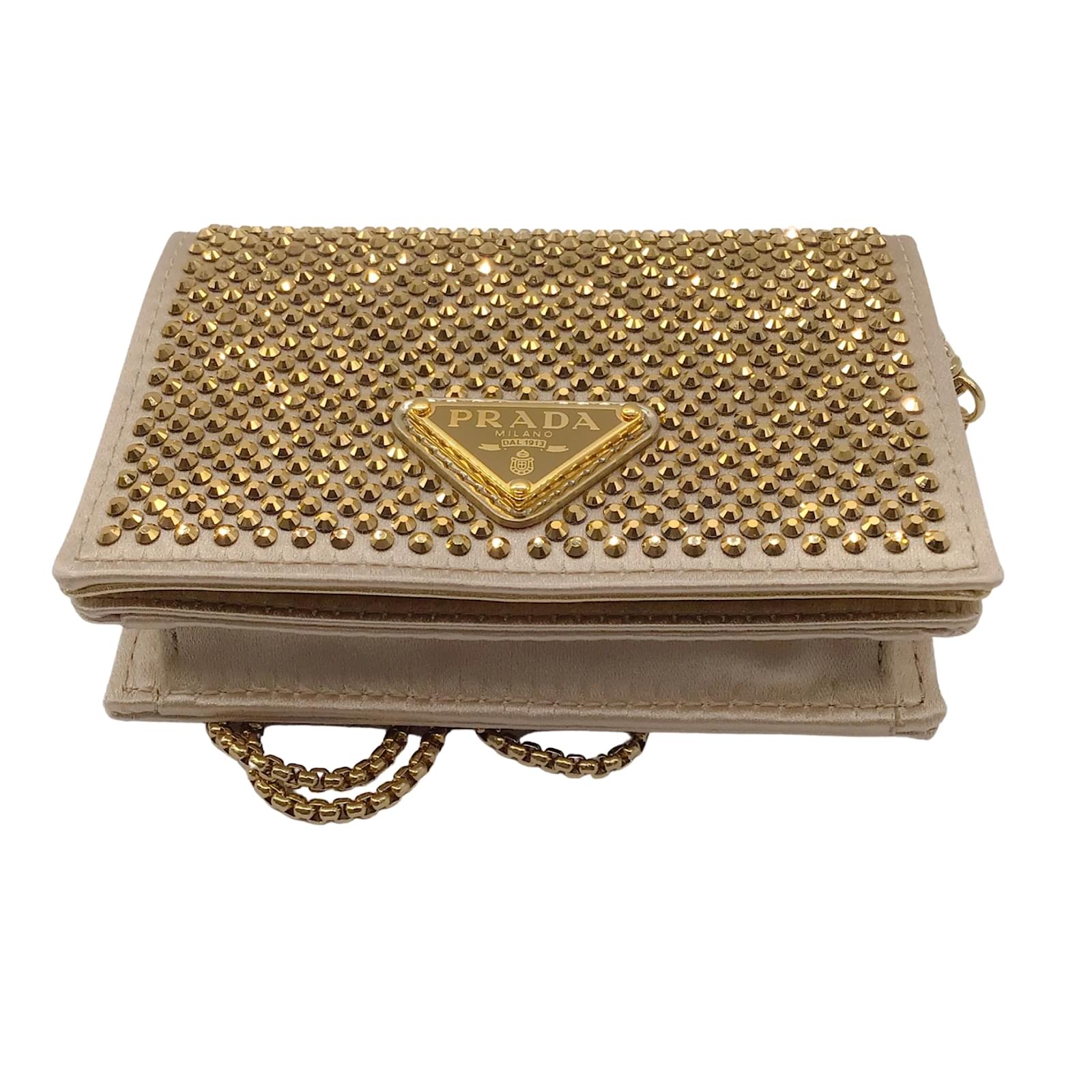 Prada Gold Metallic Platino Crystal Embellished Cardholder Bag