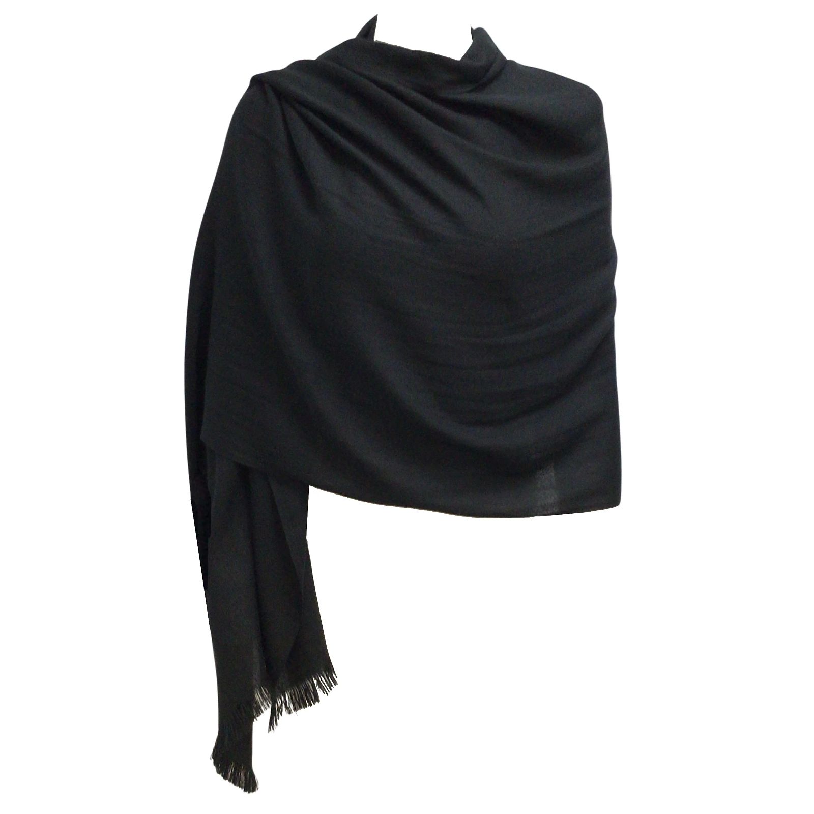Écharpe 100% Cachemire Fabriquée En Inde - Modèle Chevron Hippie - Très Douce Et Chaude - Noir
